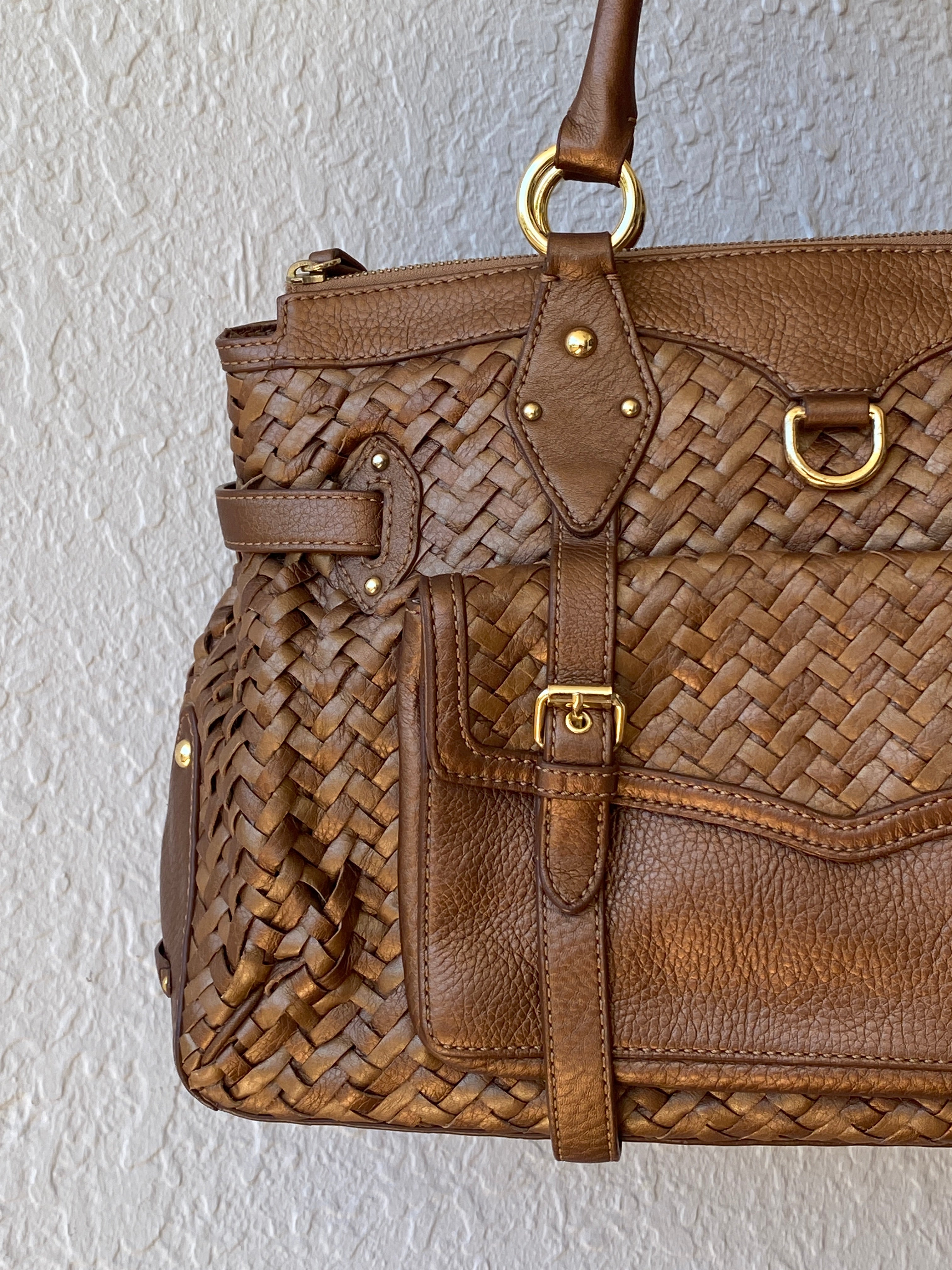 Beautiful Cole Haan Village Weave H06 Purse Woven Leather Bronze Handbag