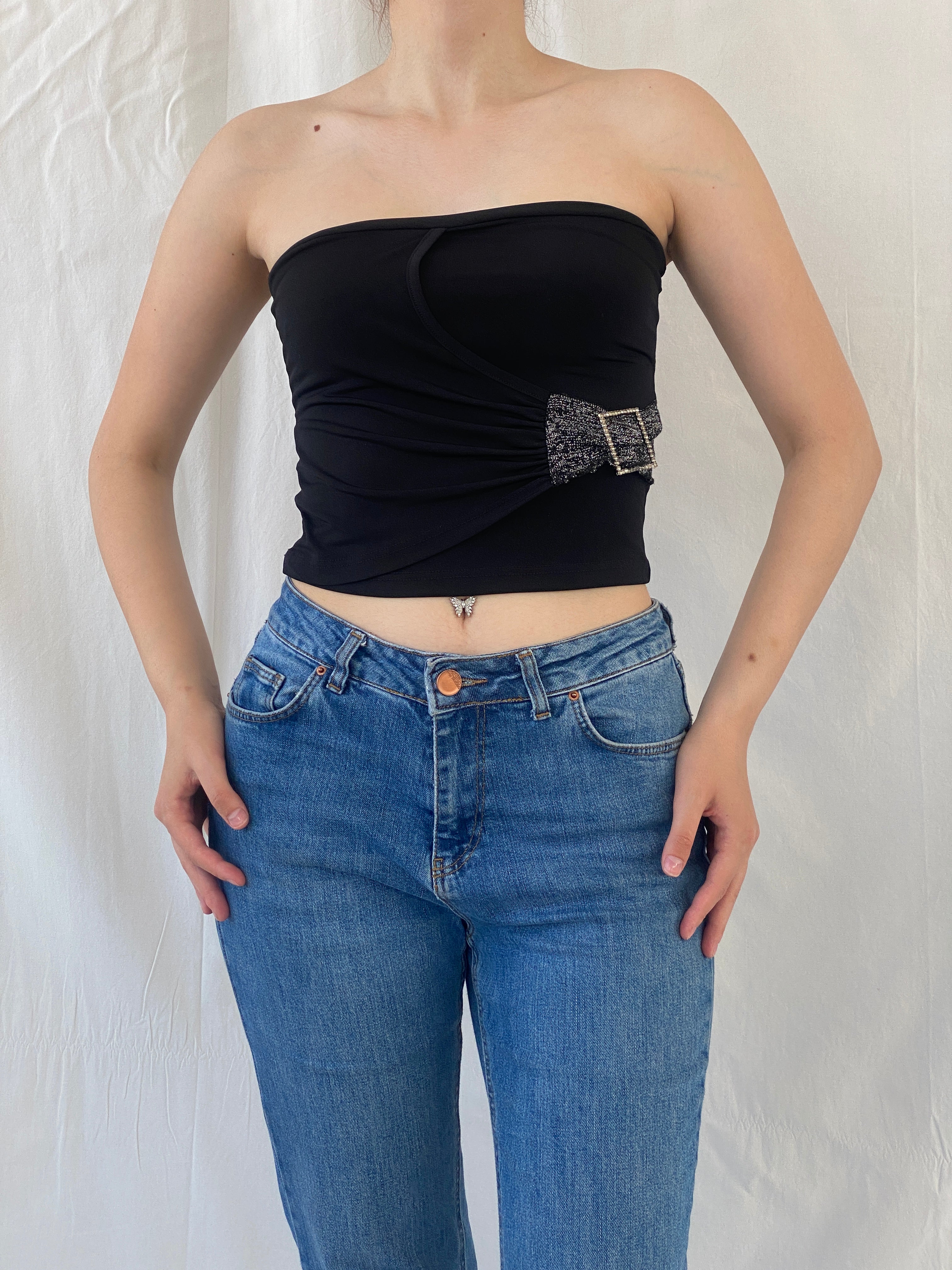 Vintage Y2K Alerte Black Tube Side Buckle Bandeau Top - S