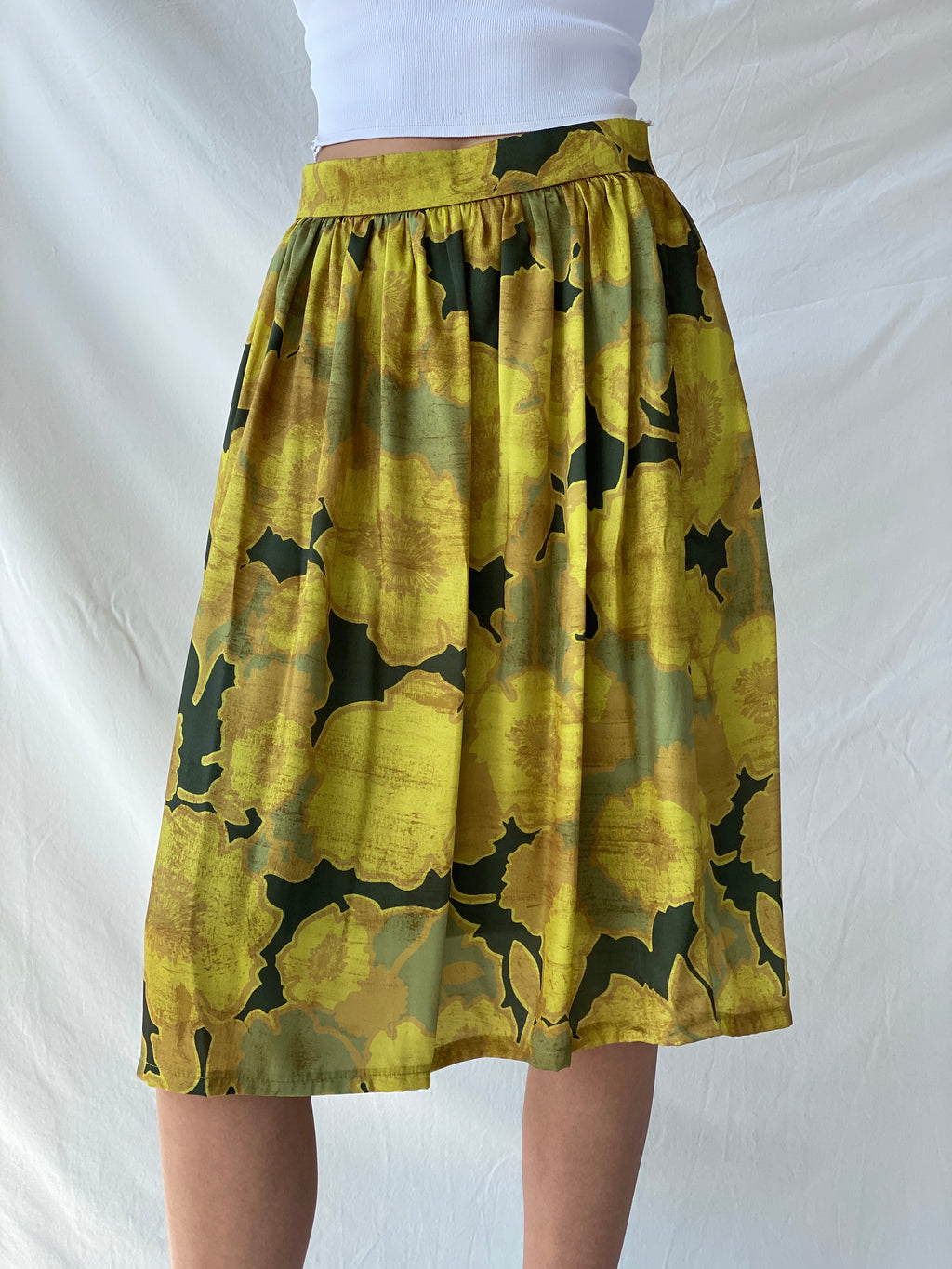 Beautiful La Fée Maraboutée Yellow & Green Floral Midi Skirt - M