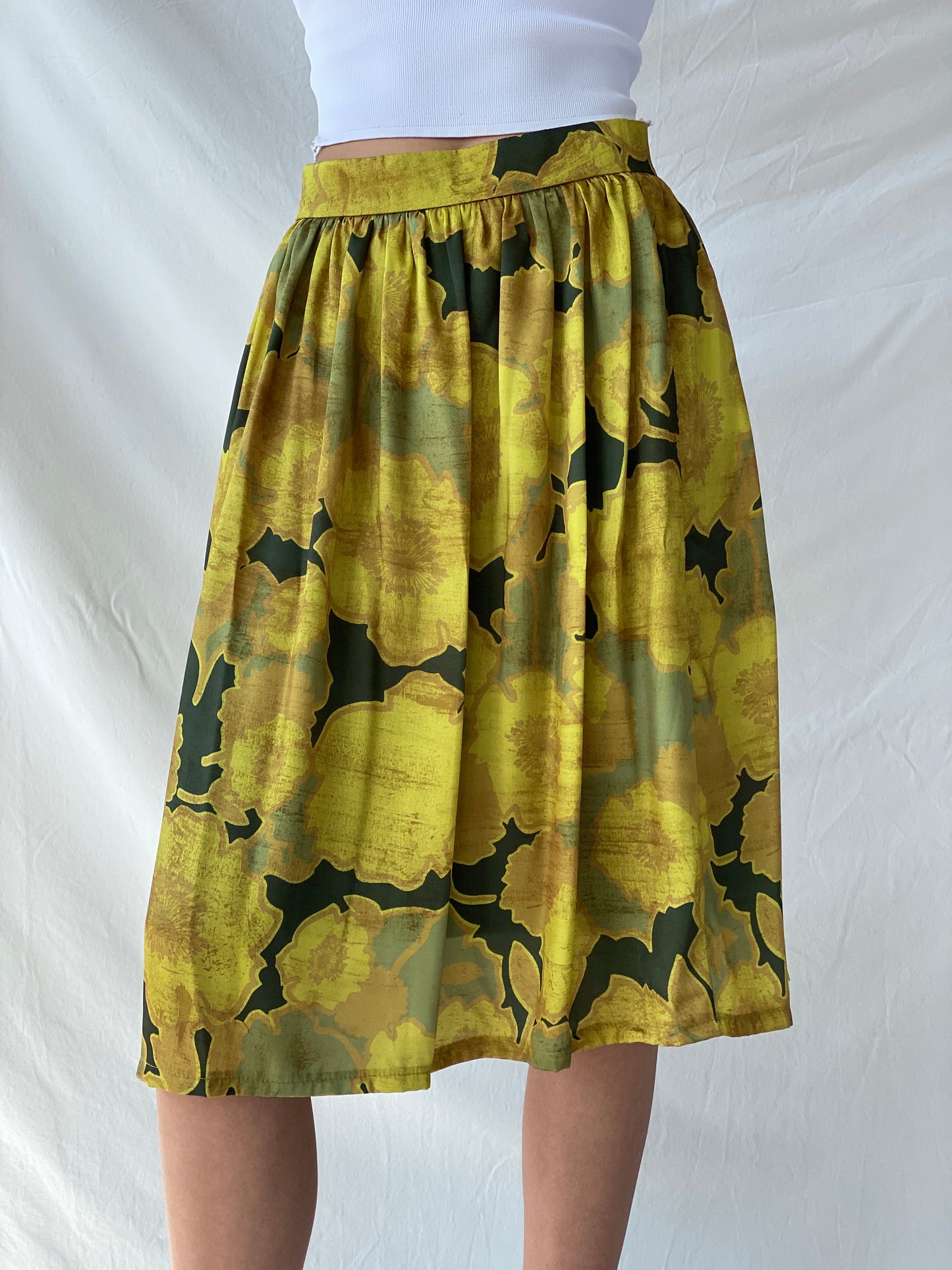 Beautiful La Fée Maraboutée Yellow & Green Floral Midi Skirt - M