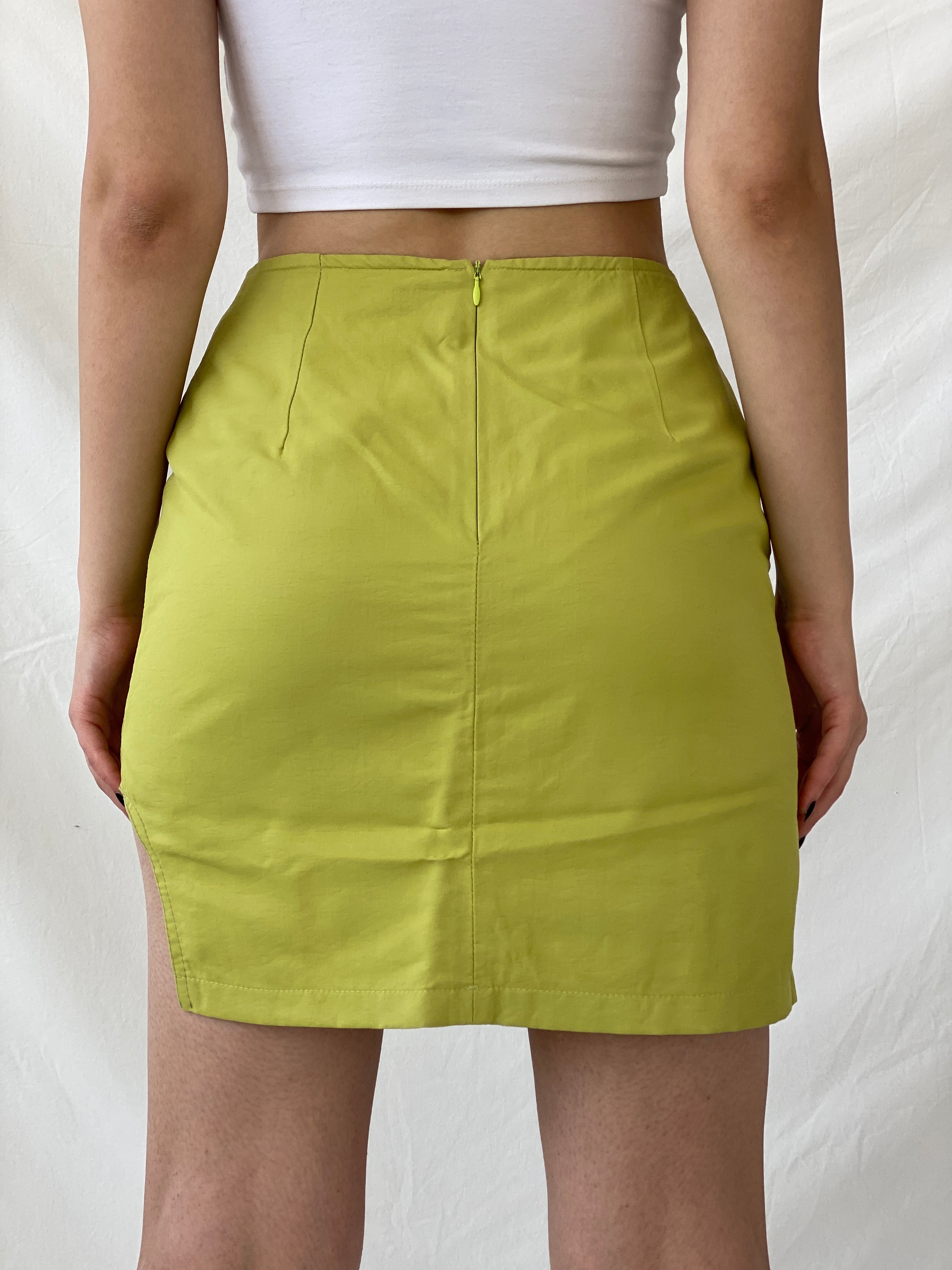Vintage Claude Zana Paris Futuristic Belted Mini Green Skirt - L