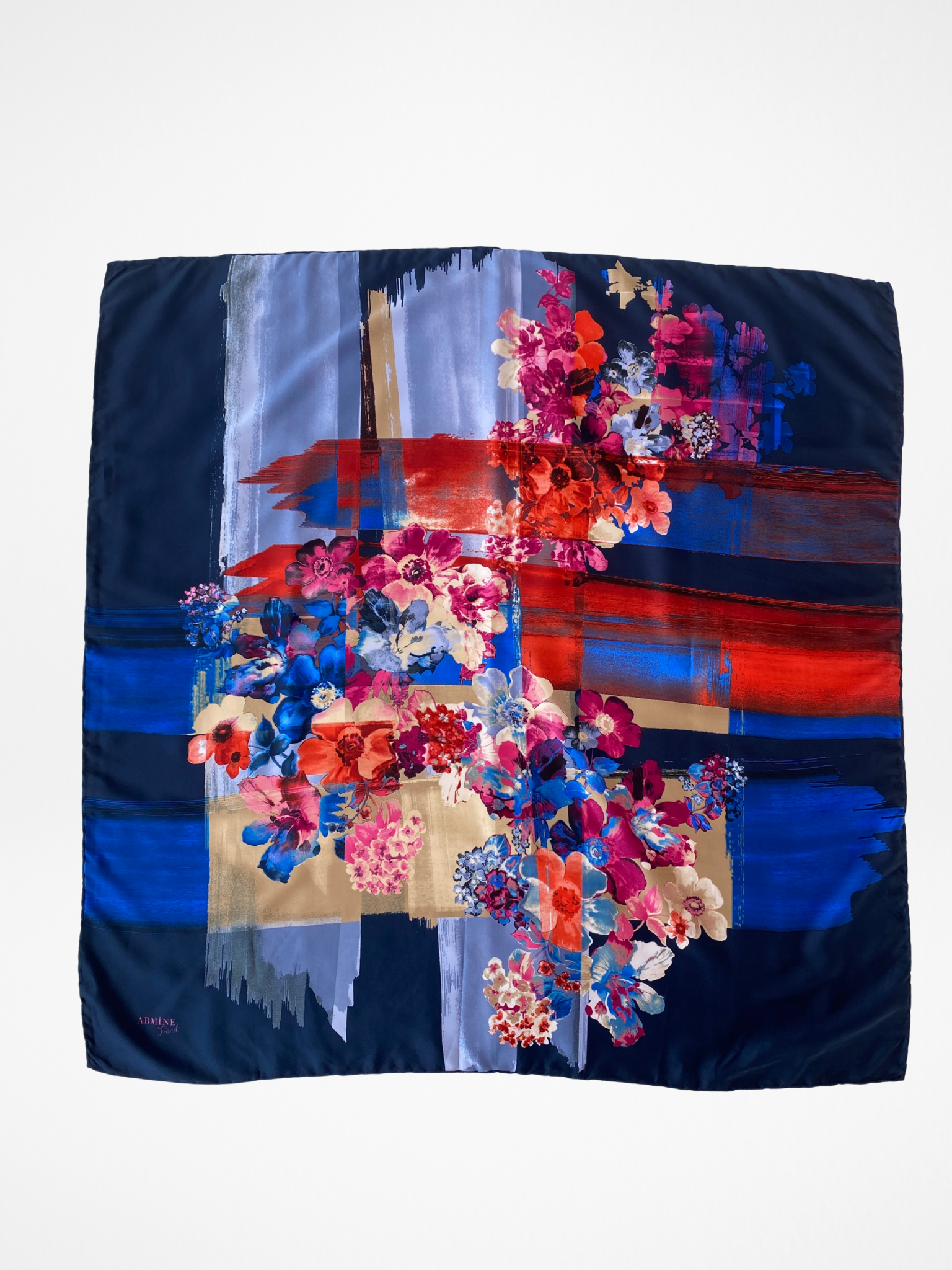 Beautiful Armine Trend Floral Navy Blue Square Scarf