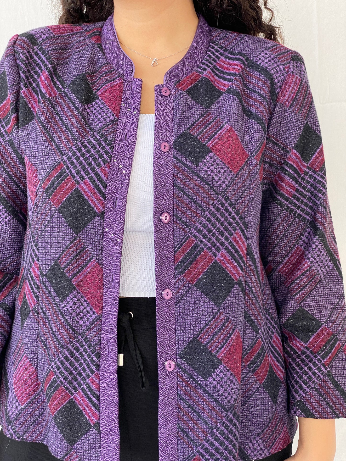 Vintage Ing Ming Purple Crew Neck Cardigan - XL