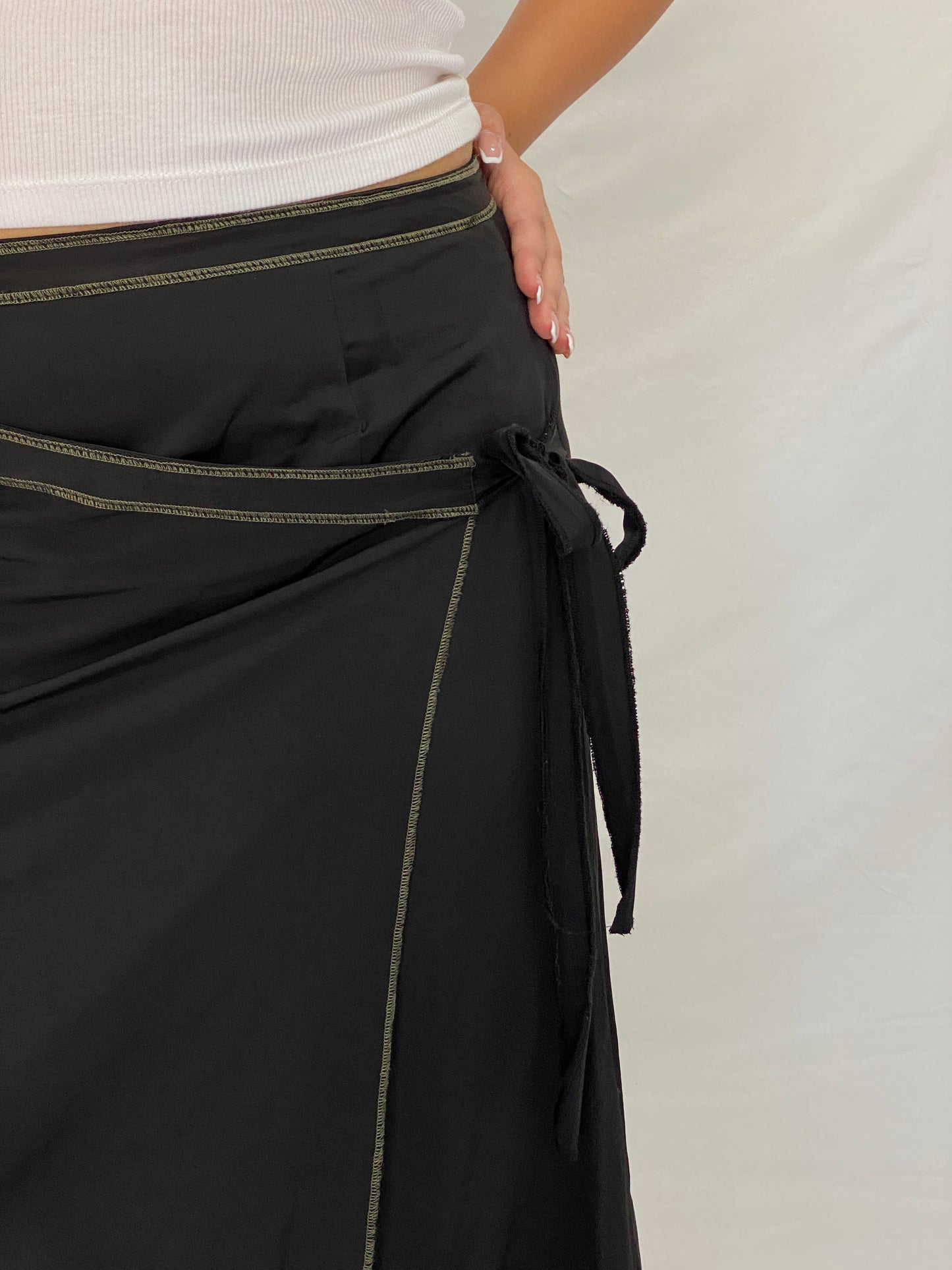 Vintage Y2K TLTN Tolentino Black Utility Wrap Midi Skirt Cotton - XL