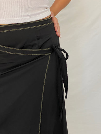 Vintage Y2K TLTN Tolentino Black Utility Wrap Midi Skirt Cotton - XL