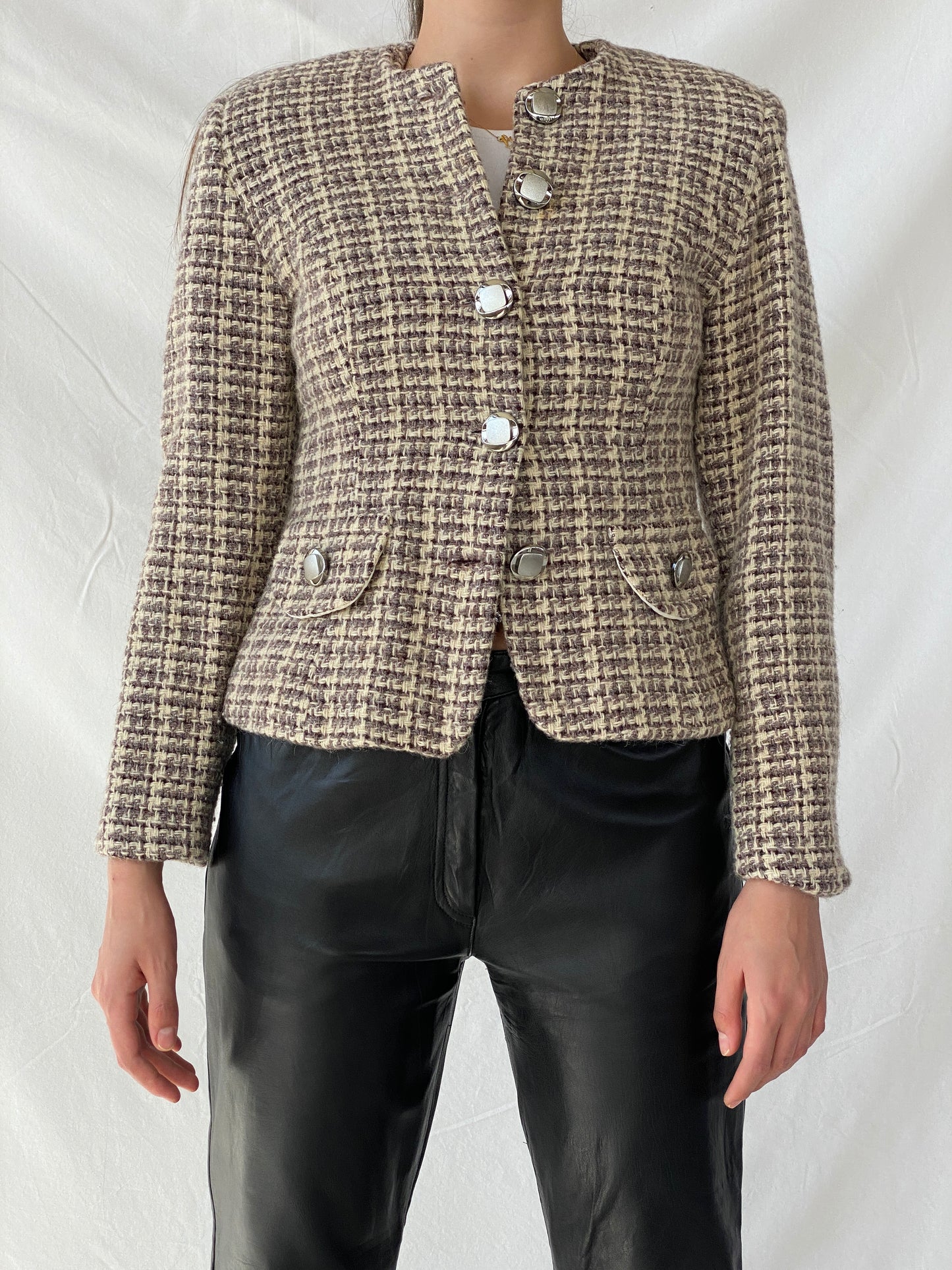 Vintage Finest Worsted Cream & Brown Tweed Blazer - M