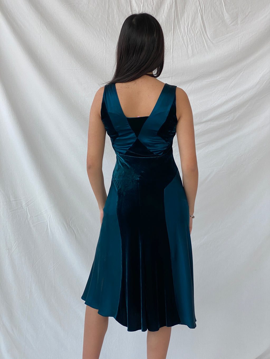 Vintage Phase Eight Green Silk Velvet Blend Midi Sleeveless Dress - M