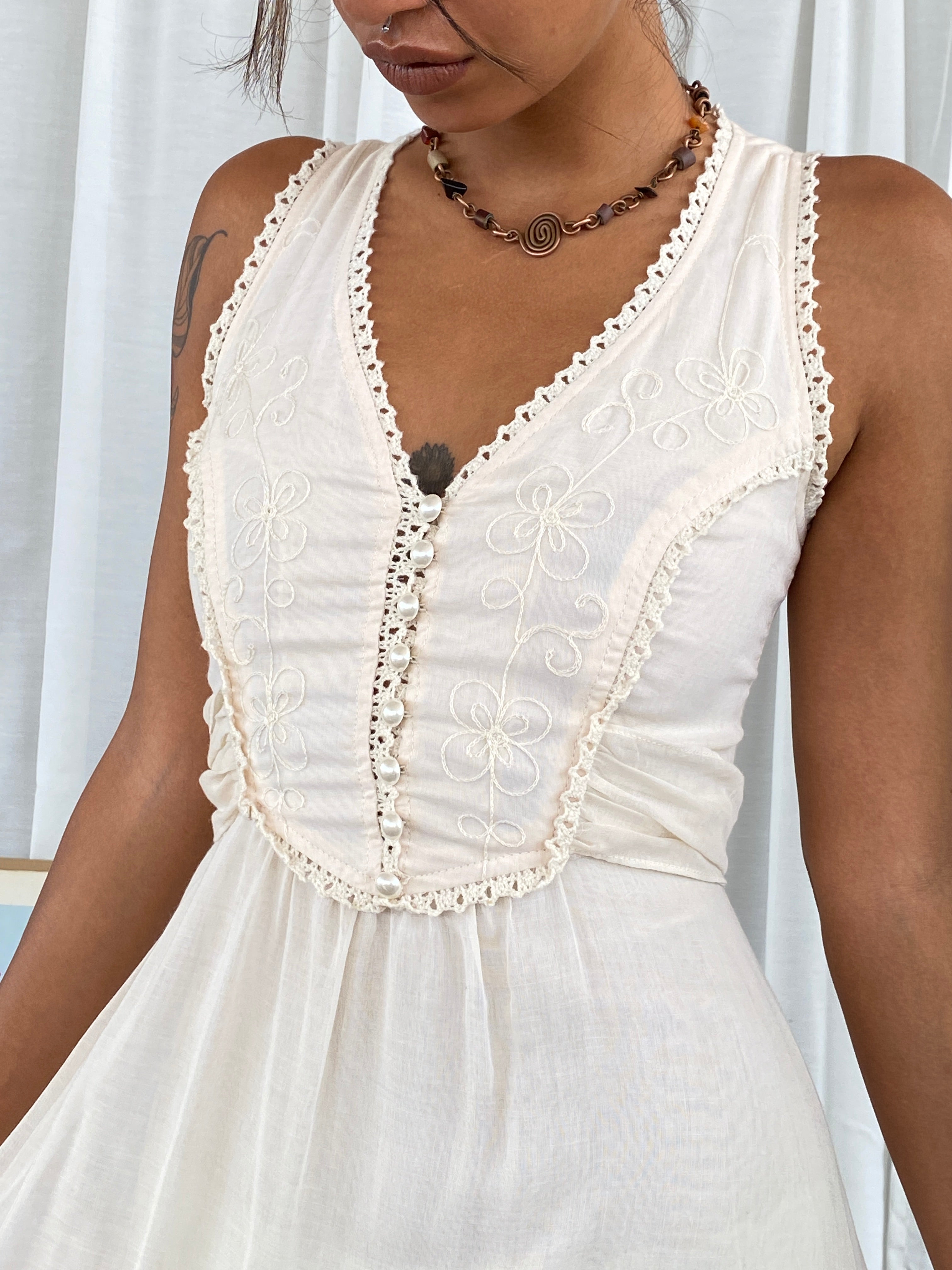 Dreamy 70s Phase II California Beige Cottage Core Maxi Dress - XS