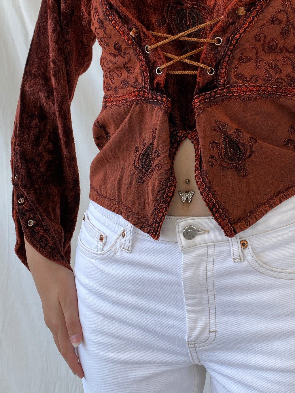 Vintage Y2K BÃRES Witchy Corset Blouse Velvet Full Sleeve Vampy Top - M