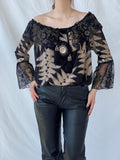 Laurie And Joe Bohemian Black Sheer and Lace Embroidered Off Shoulders Top - M