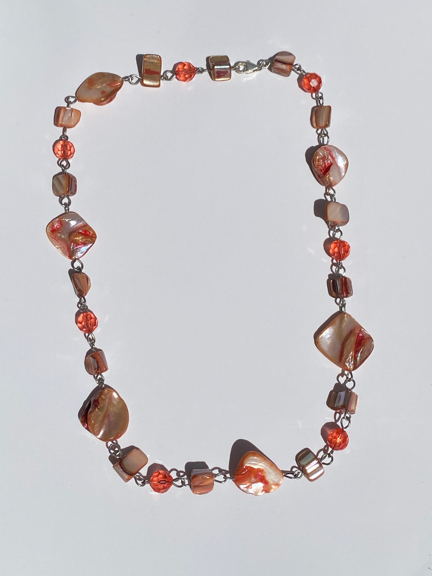 Vintage Peach Mother of Pearl Marbled Shell Bead Necklace