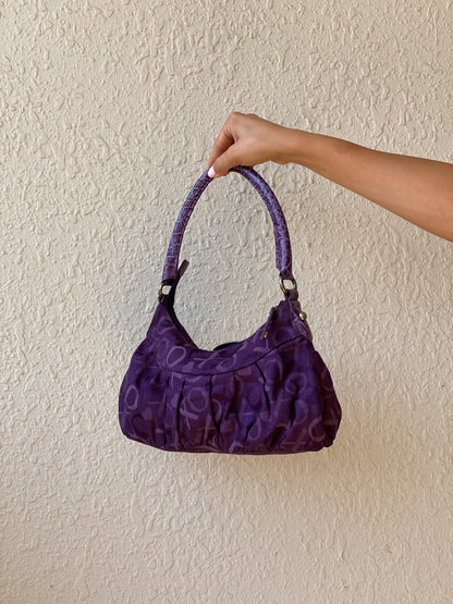 Y2K XOXO Purple Monogram Hobo Bag with Croc-Embossed Handle