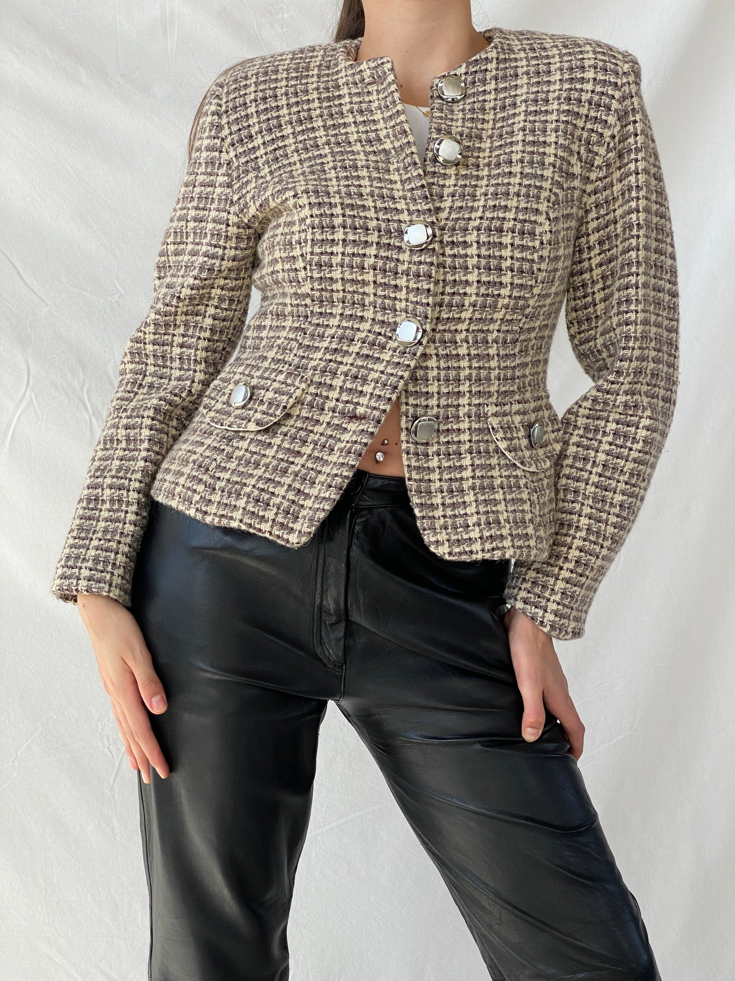 Vintage Finest Worsted Cream & Brown Tweed Blazer - M