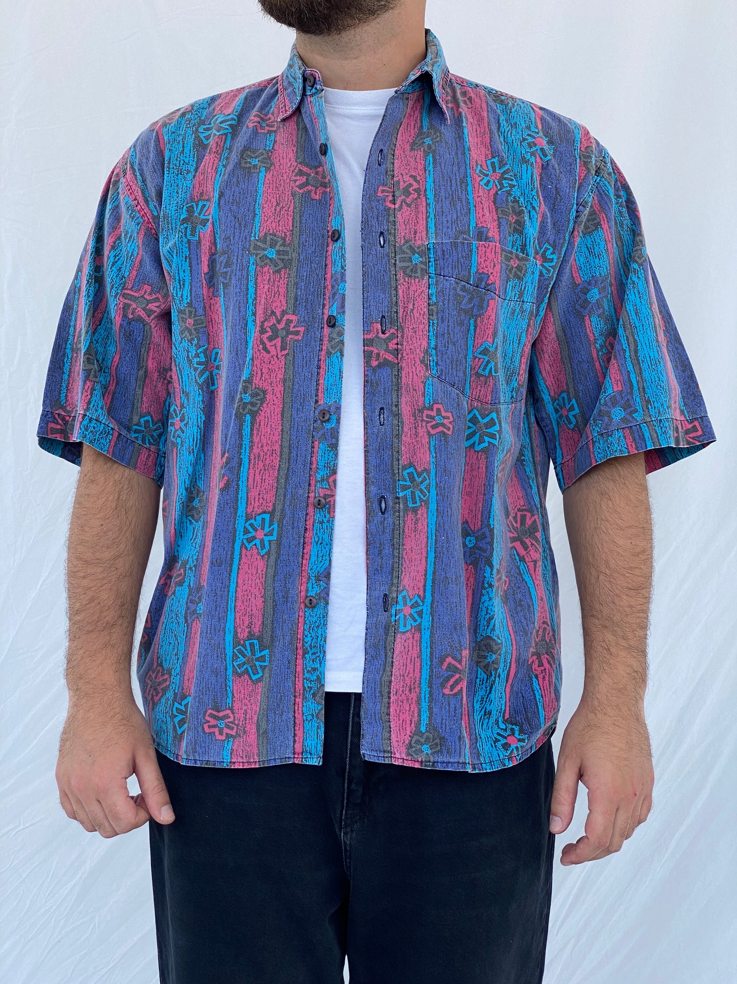 Vintage Shah Safari Printed Cotton Shirt - M