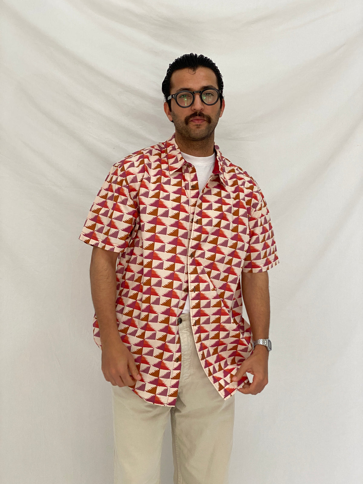 Prana Geometric Print Cotton Red Pink Abstract Short Sleeve Shirt – XL Prana Geometric Print Cotton Red Pink Abstract Short Sleeve Shirt – XL