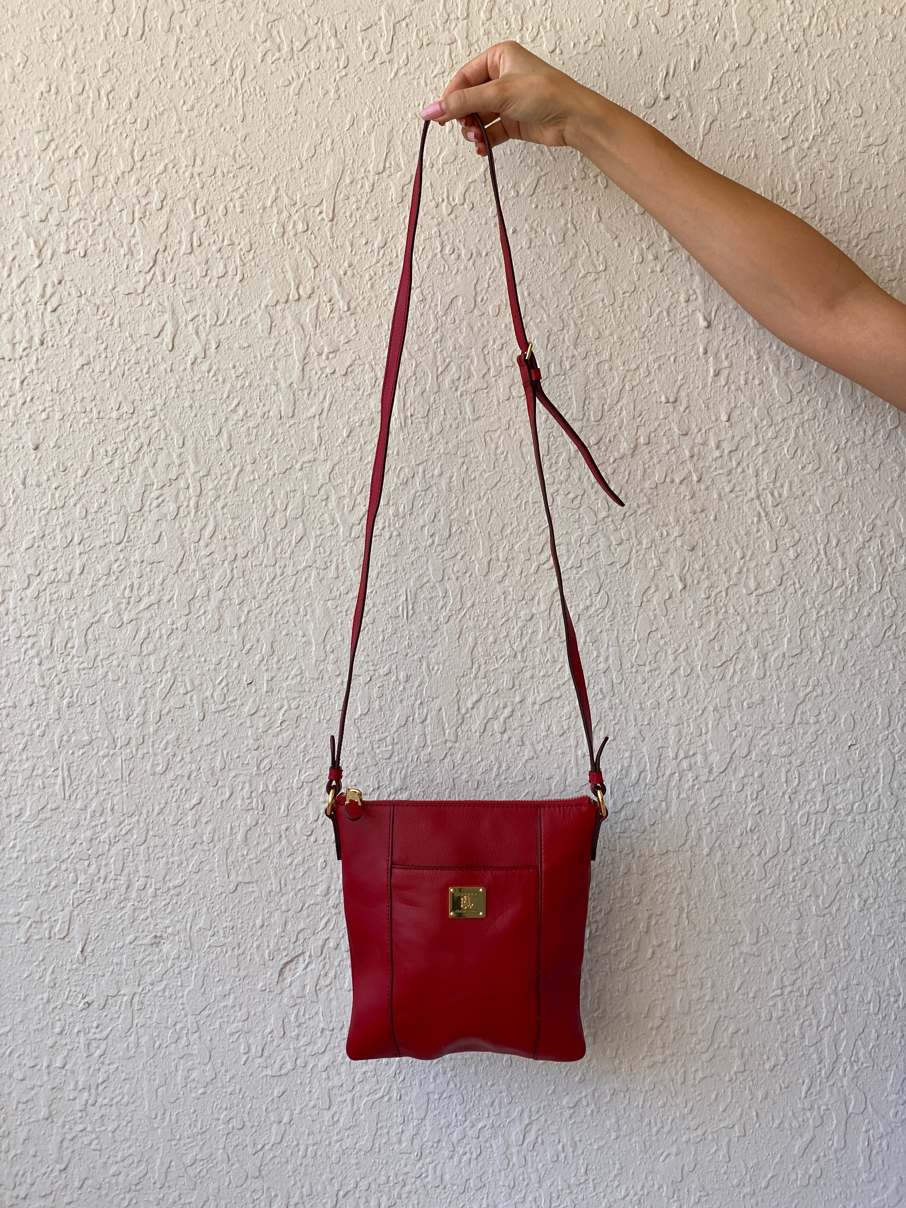 Lauren by Ralph Lauren Red Leather Messenger Crossbody Bag