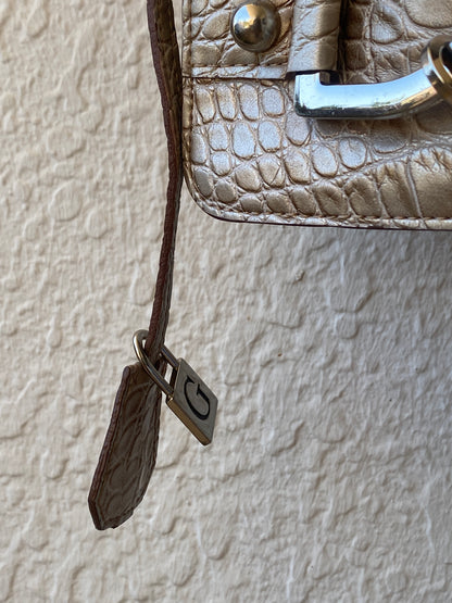 Vintage Y2K Guess Croc-Embossed Taupe Leather Shoulder Bag