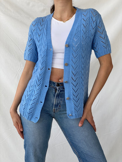 Vintage Handmade Blue Knitted Vest - L