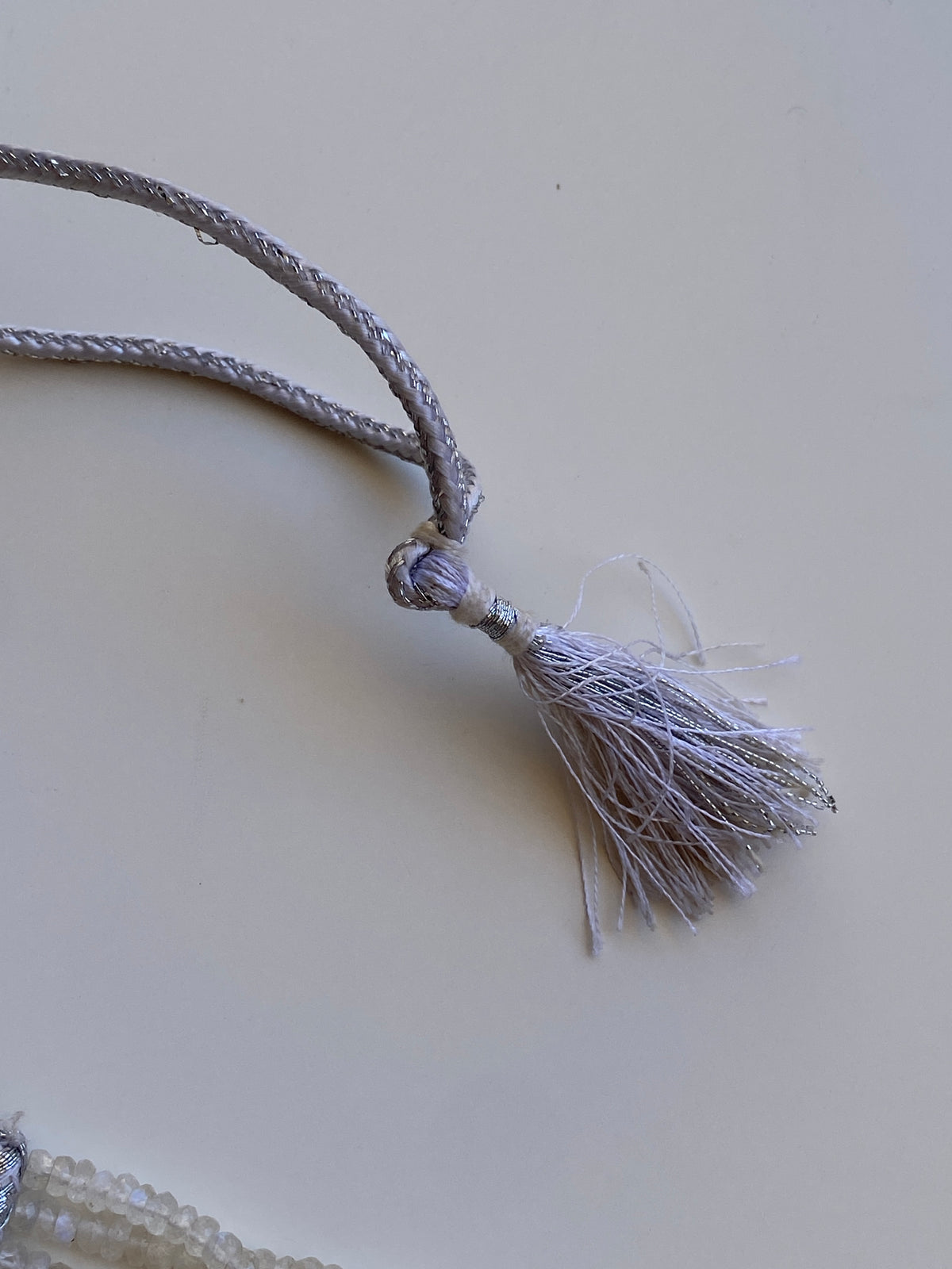Vintage Y2K White Iridescent Multi-Strand Beaded Tassel Necklace