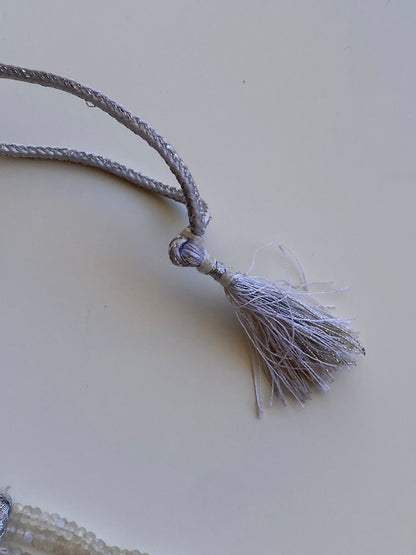 Vintage Y2K White Iridescent Multi-Strand Beaded Tassel Necklace