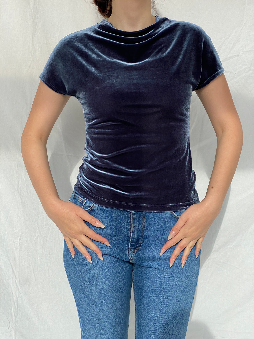 Y2K Référeuce Velvet Half Sleeve Top - M