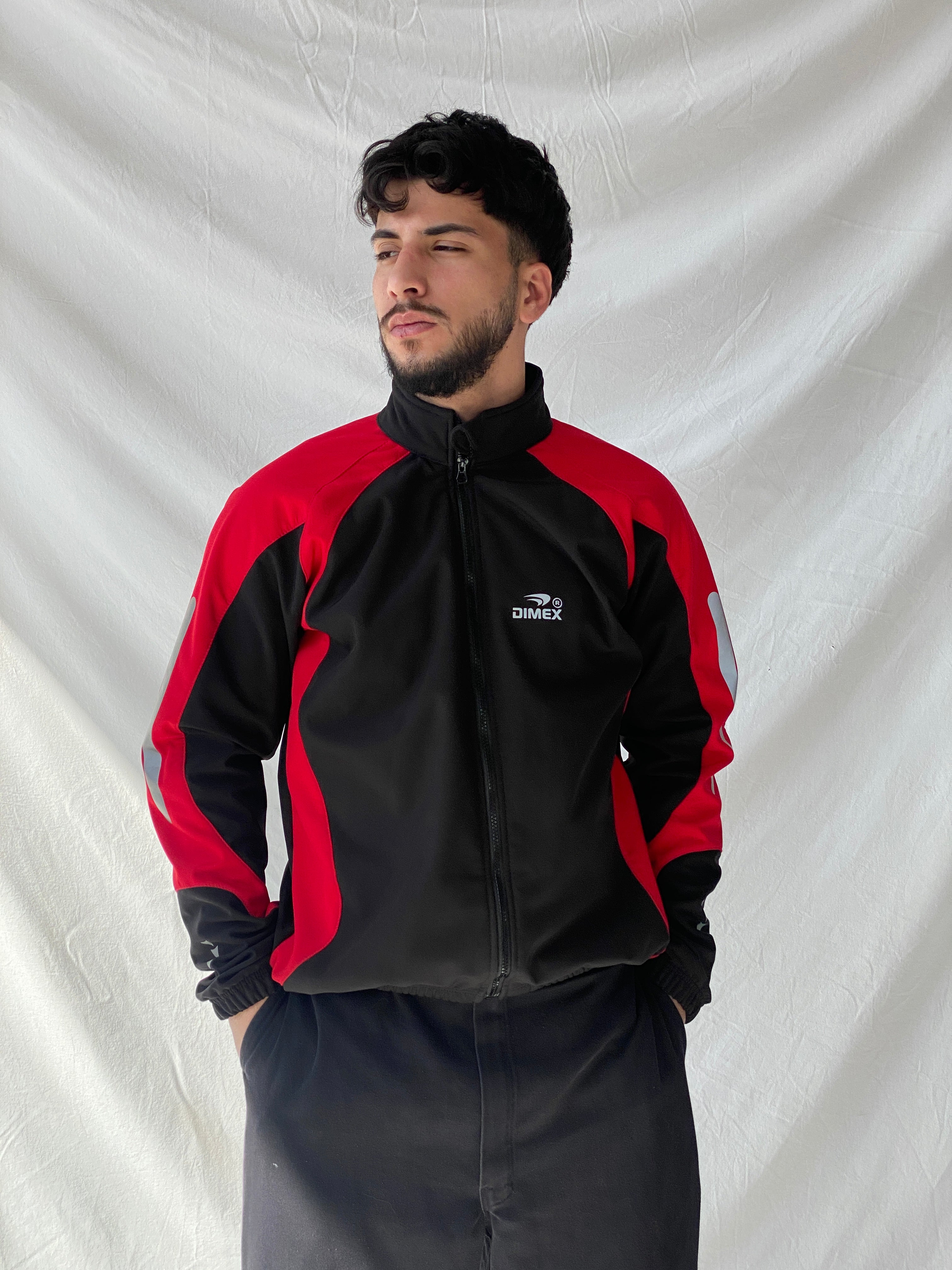 جاكيت ركوب الدراجات Dimex Colorblock Soft Shell للرجال بسحاب أحمر وأسود - مقاس كبير