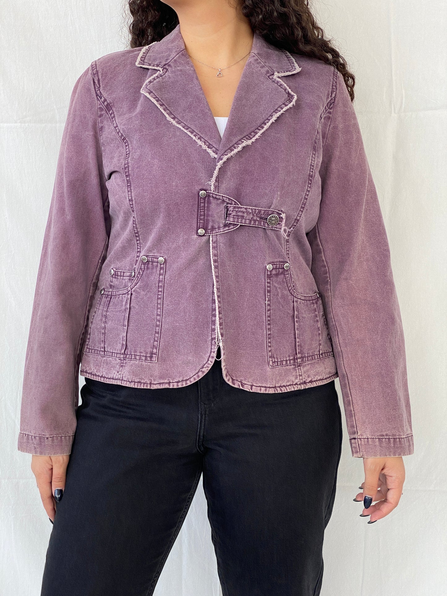 Vintage 00s Faithfull Purple Blazer Denim Like Effect - L