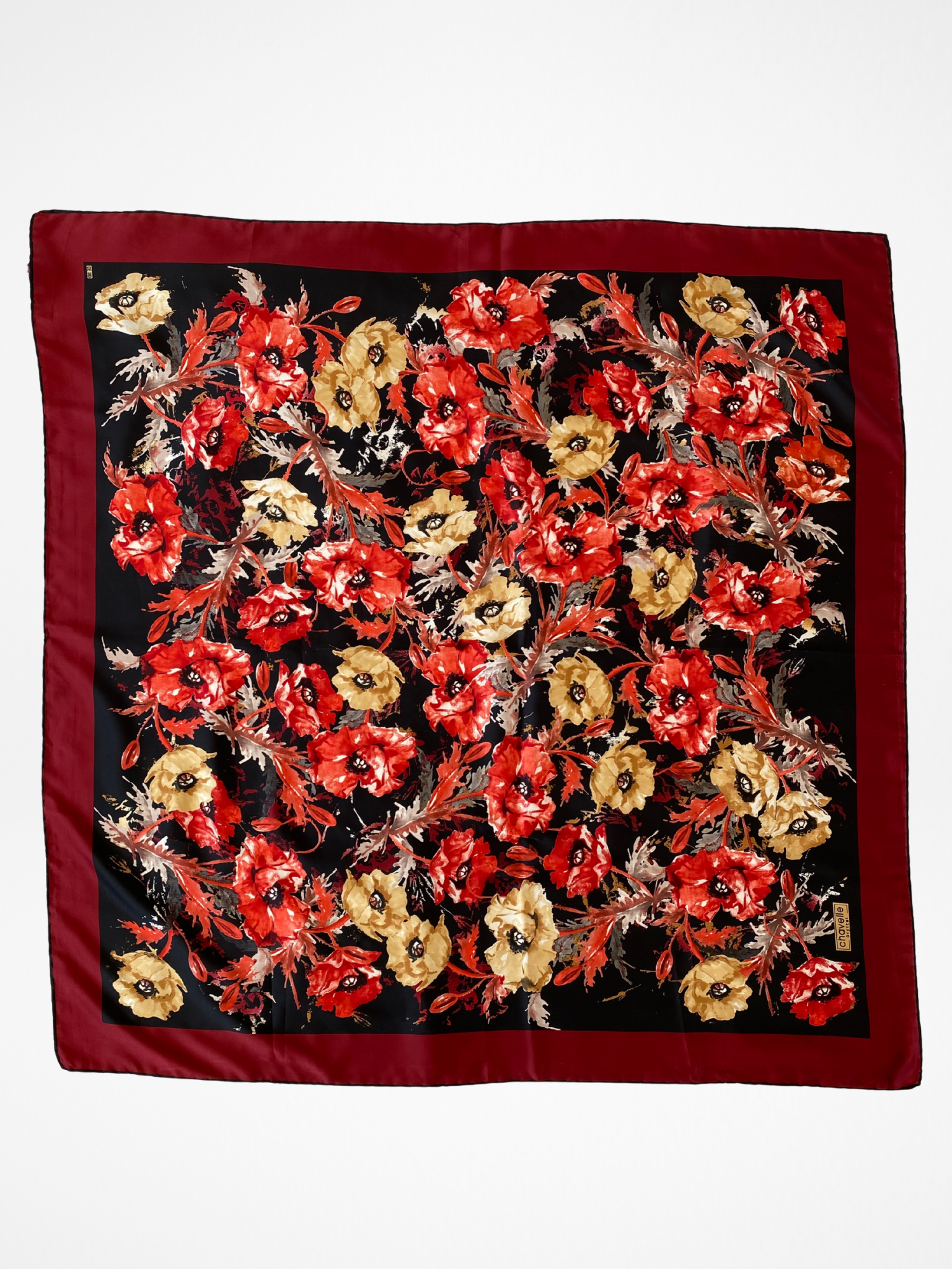 Beautiful Vintage Chavelle Maroon Floral Satin Square Scarf