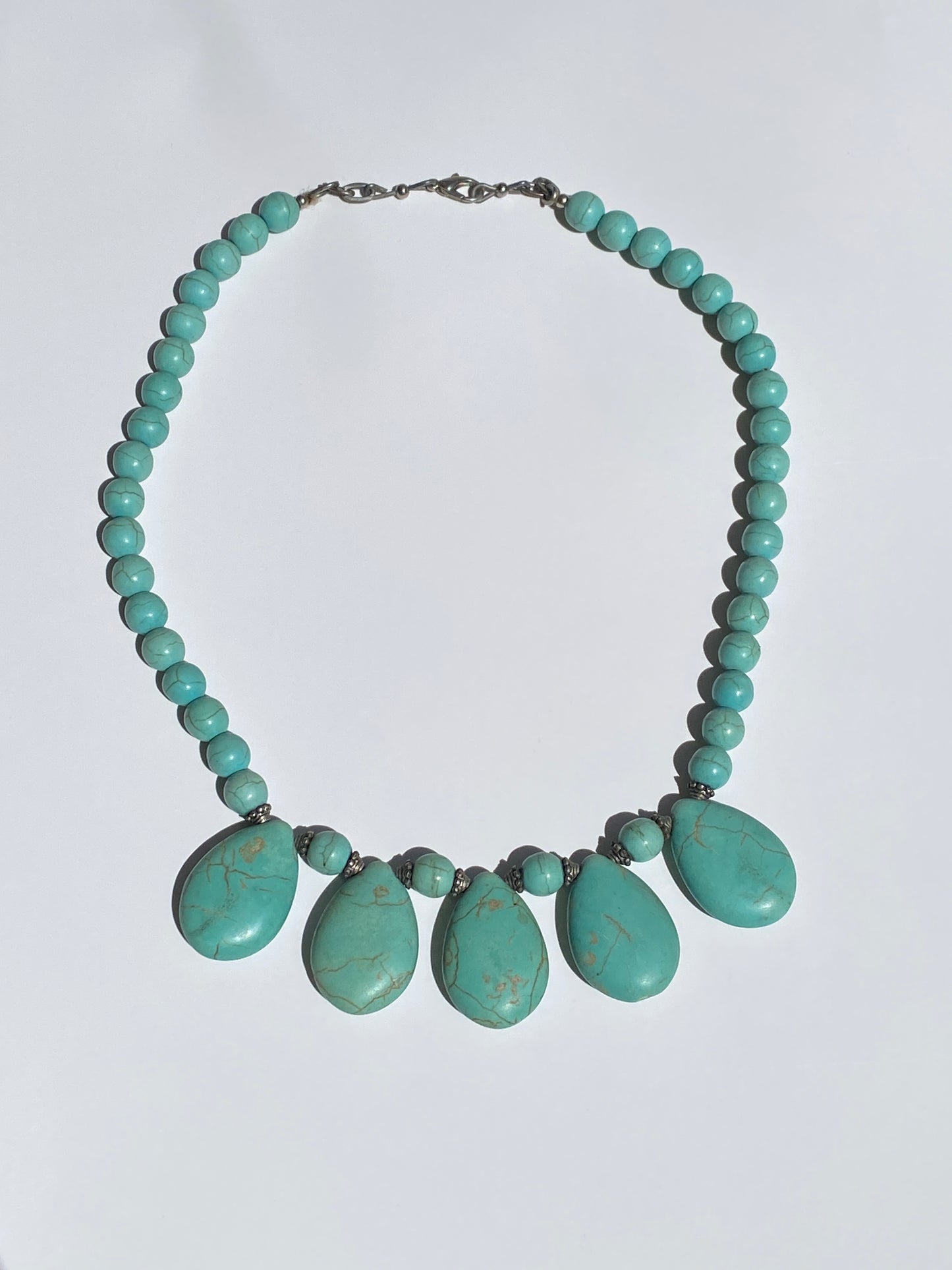 Vintage Faux Turquoise Teardrop Statement Necklace