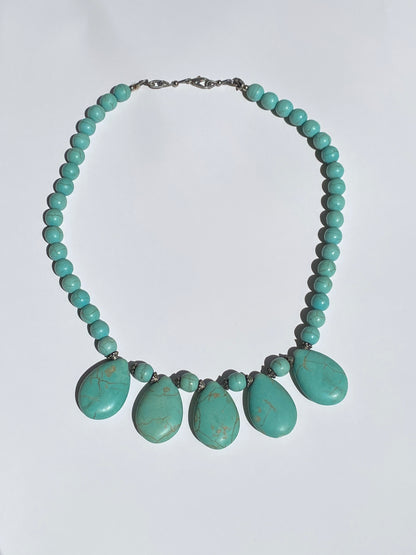 Vintage Faux Turquoise Teardrop Statement Necklace