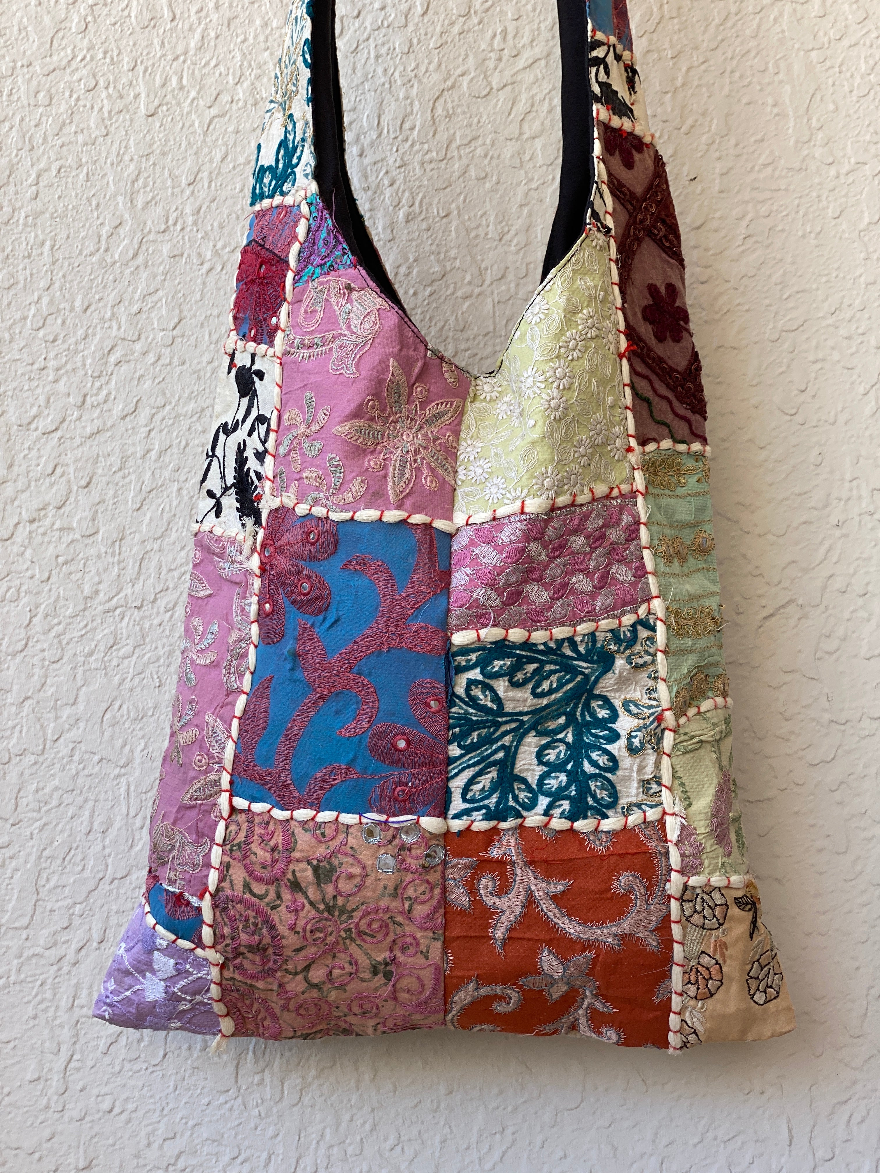 Vintage Patchwork Boho Shoulder Bag Handmade Embroidered Fabric Tote Bag