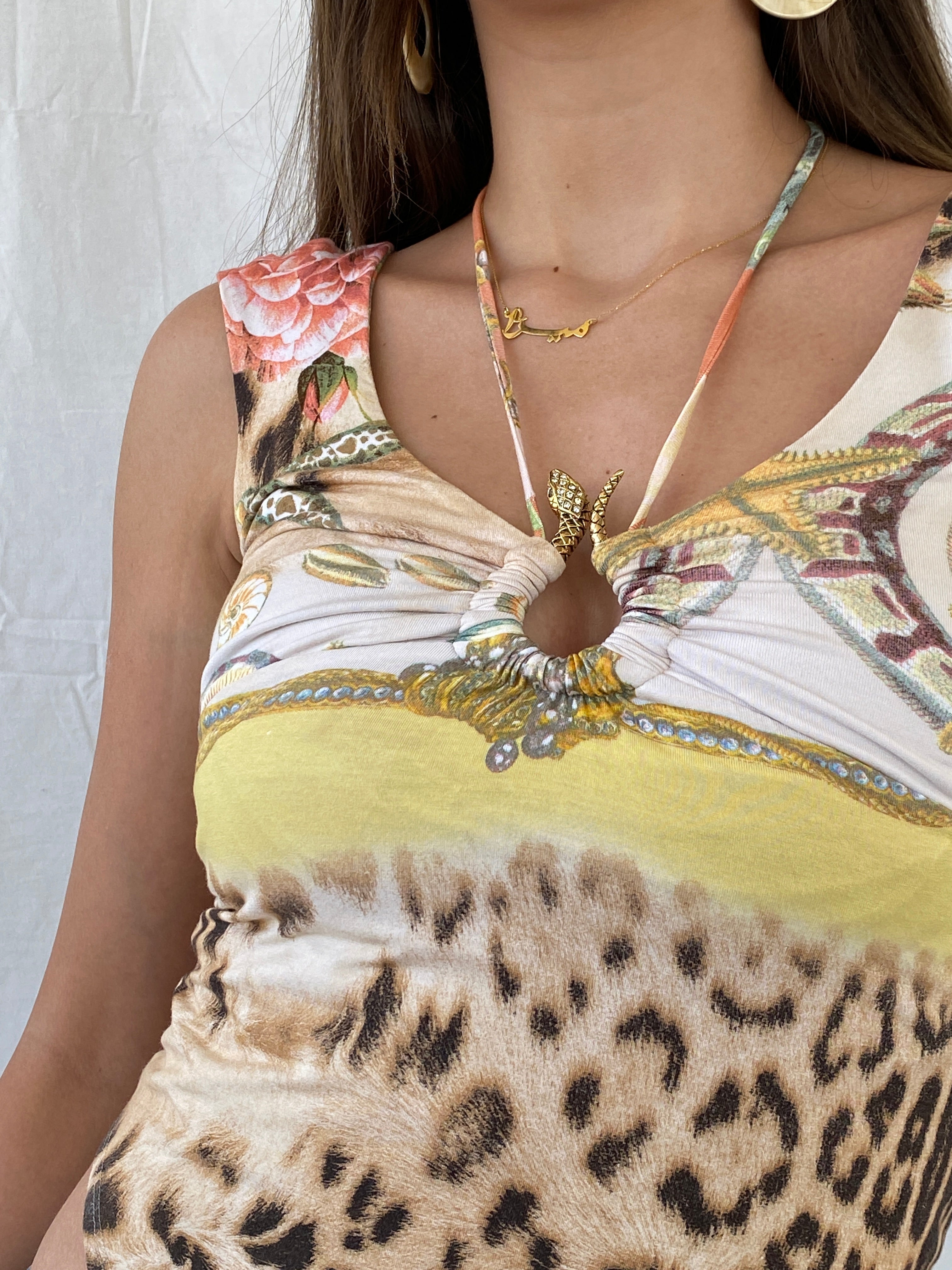 Rare Y2K Roberto Cavalli 2005 Multi Color Metallic Snake Top - XS