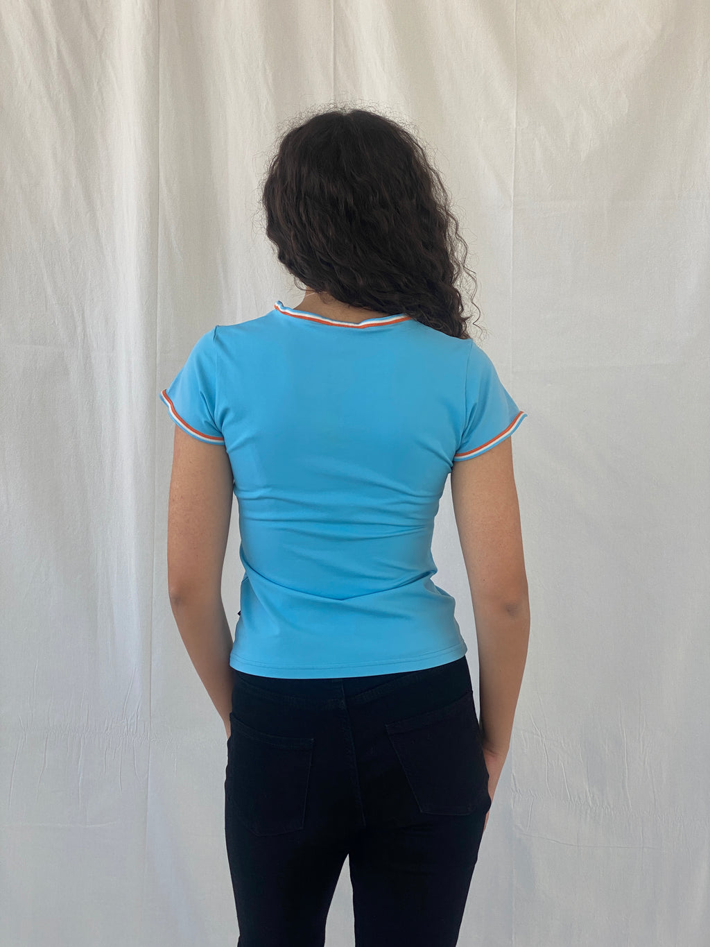 Y2K Venice Beach Activewear Blue Short Sleeve Women’s Top - M