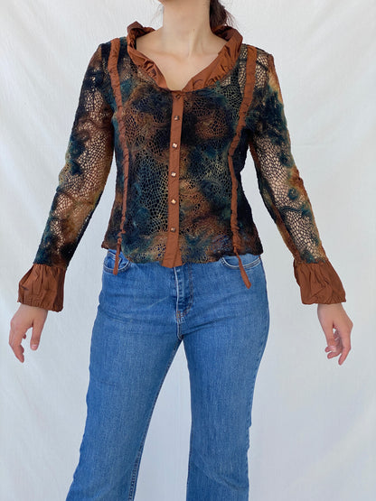 Vintage BIBA Brown Camo Mesh Women’s Shirt - L