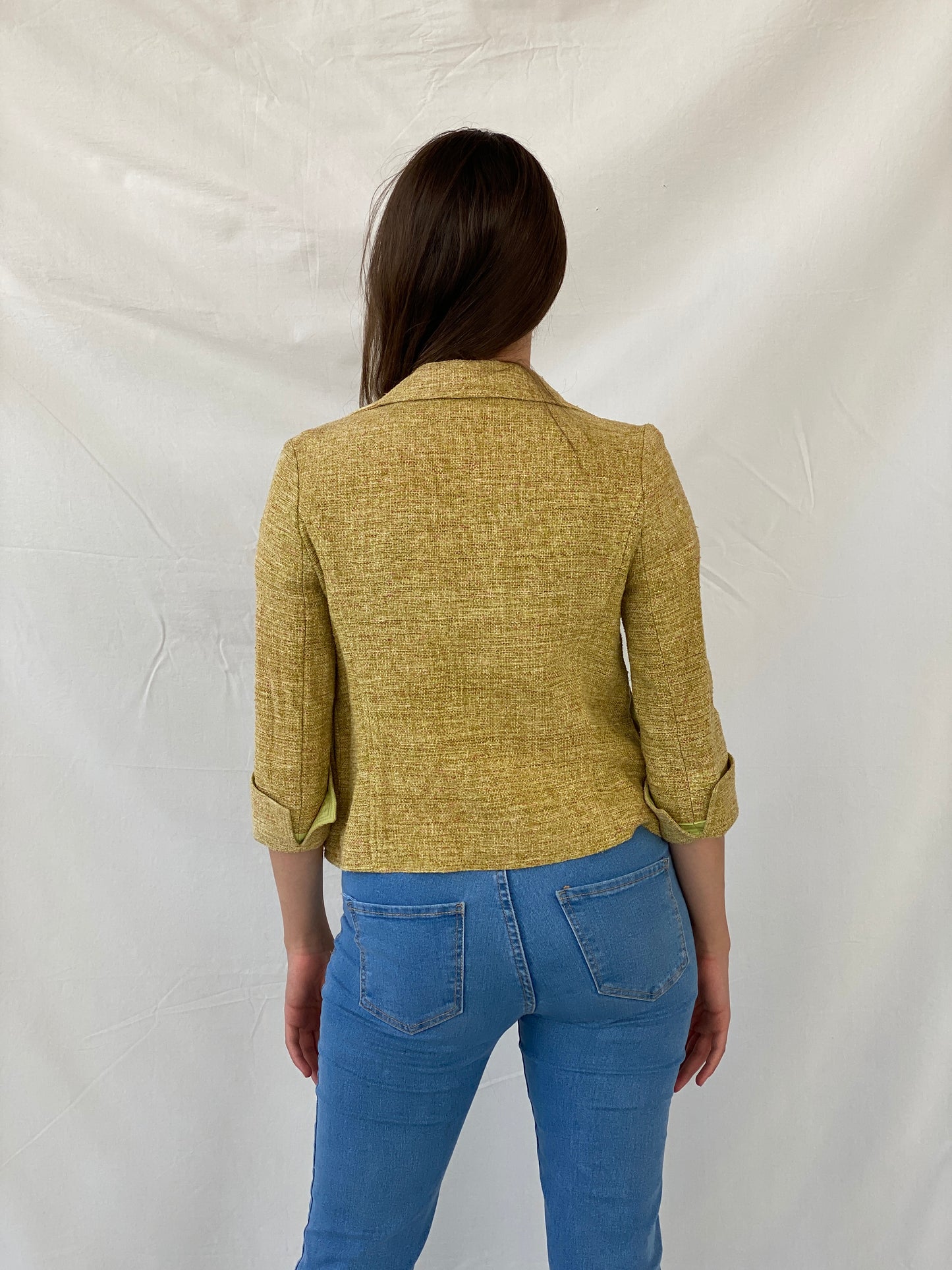 Vintage Jesiré Yellow Tweed Silk 3/4 Sleeve Blazer - M