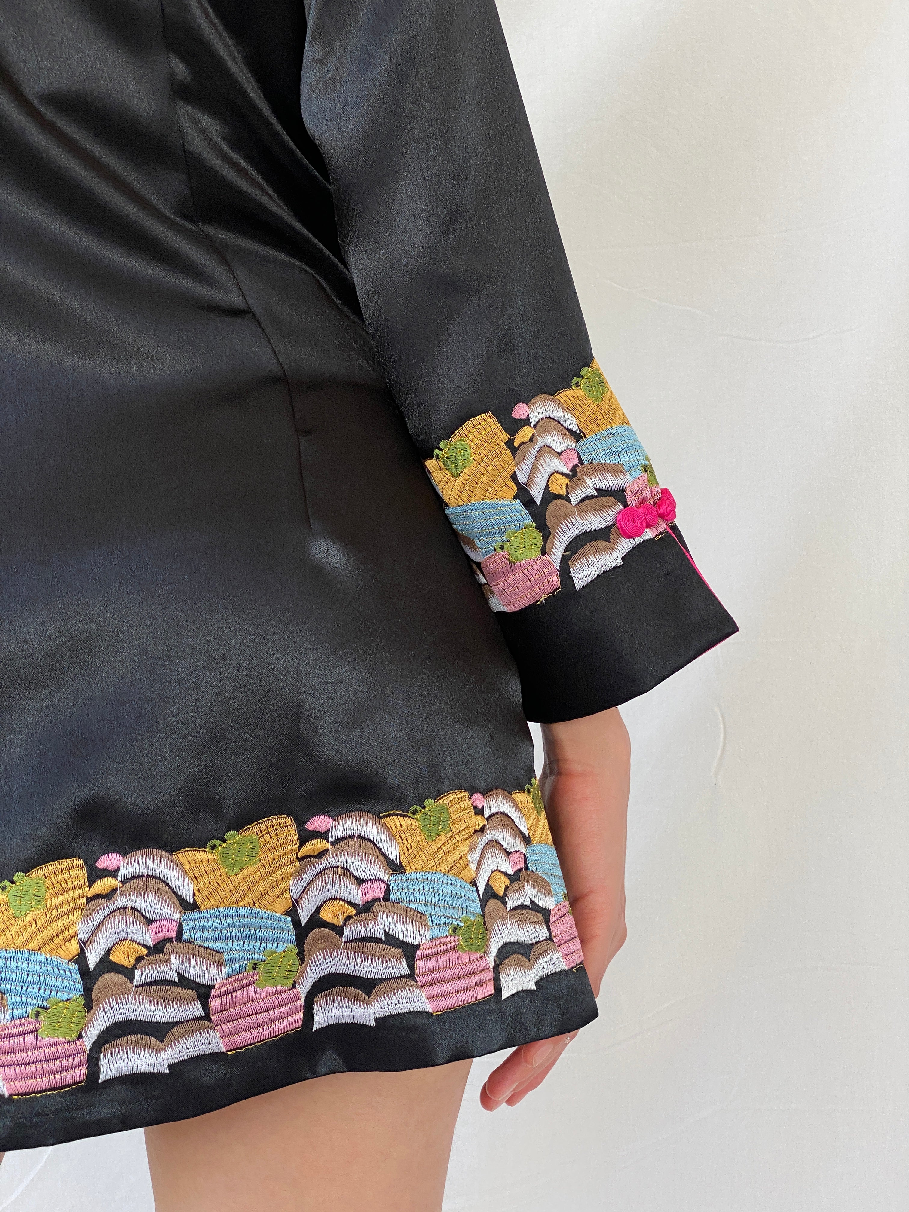 جاكيت معطف مطرز فني آسيوي من حرير التنين، هانغتشو، الصين - مقاس كبير