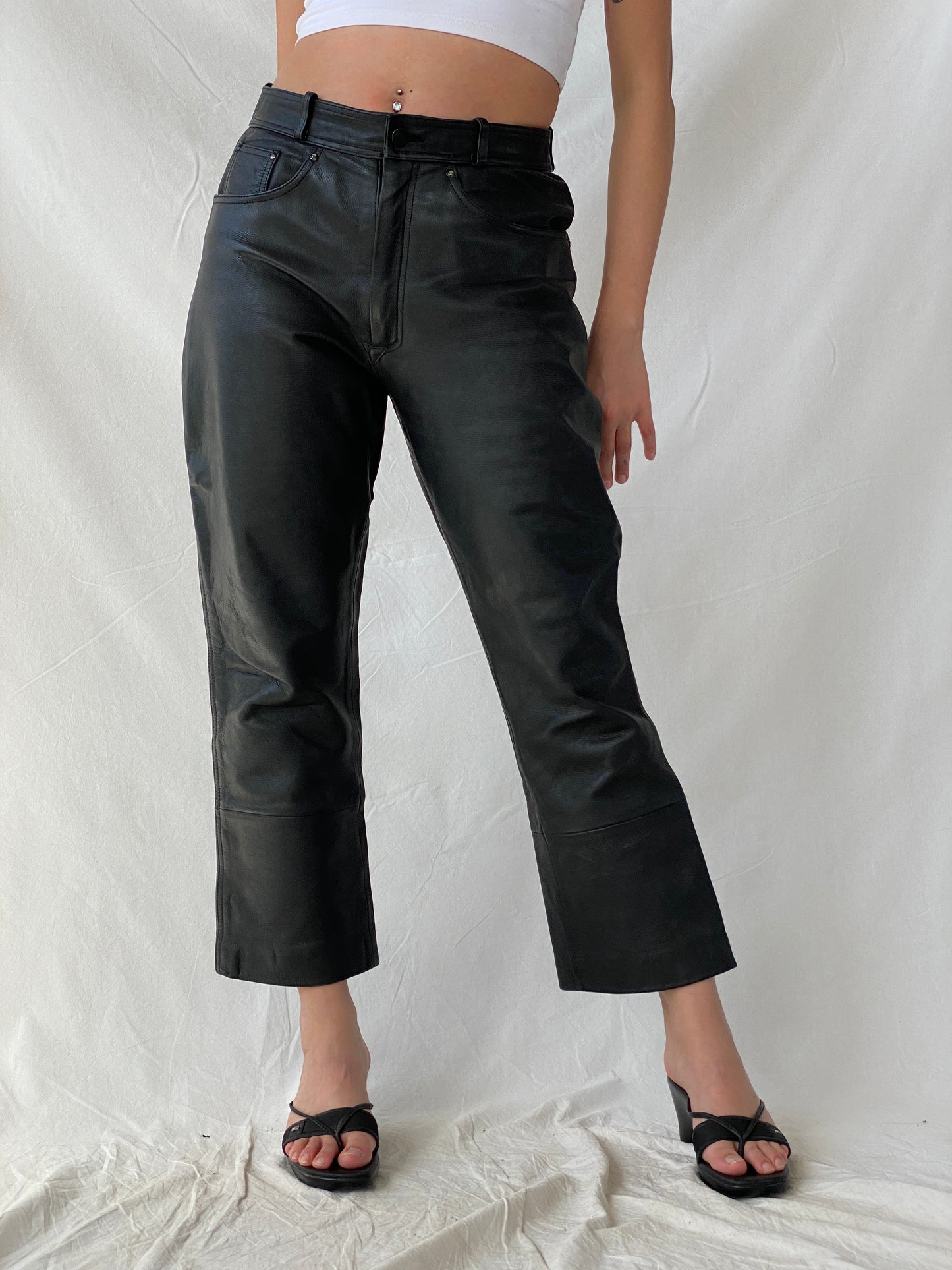 Vintage IXS Black Genuine Leather Motorcycle Pants - L