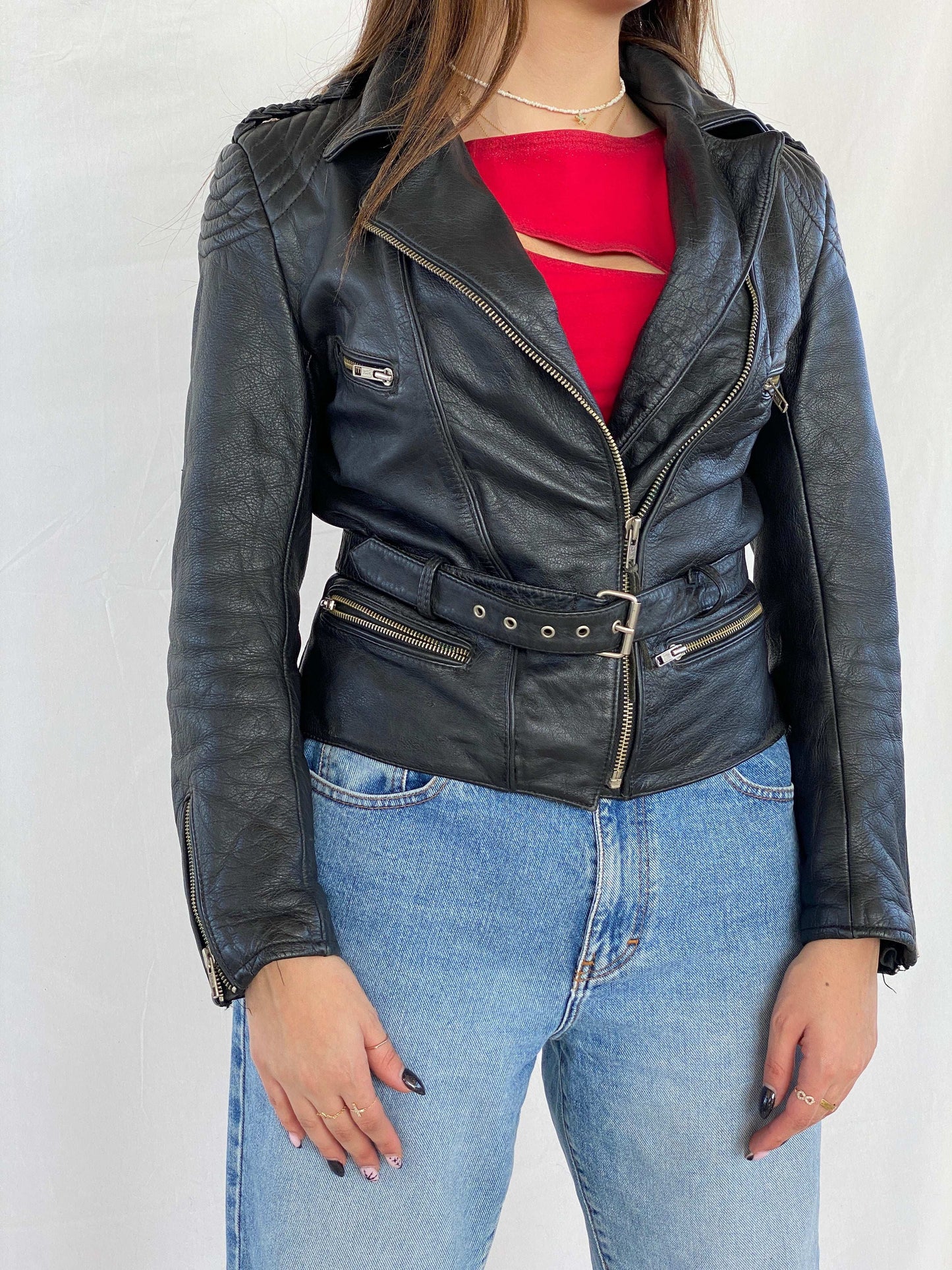 Vintage Heavy Genuine Leather Bikers Jacket - Balagan Vintage Leather Jacket 90s, black leather, genuine leather, genuine leather jacket, Juana, NEW IN