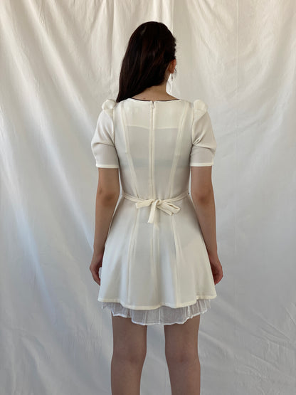 Axara Paris White Fit & Flare Mini Preppy Dress with Puff Sleeves - S