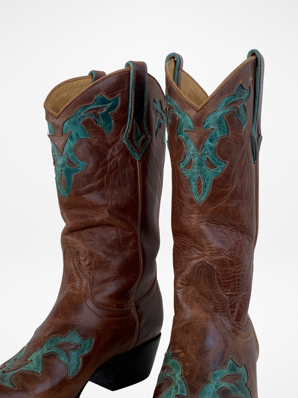 Vintage Yippee ki Yay Old Gringo Turquoise & Brown Genuine Leather Cowboy Boots - 39EUR