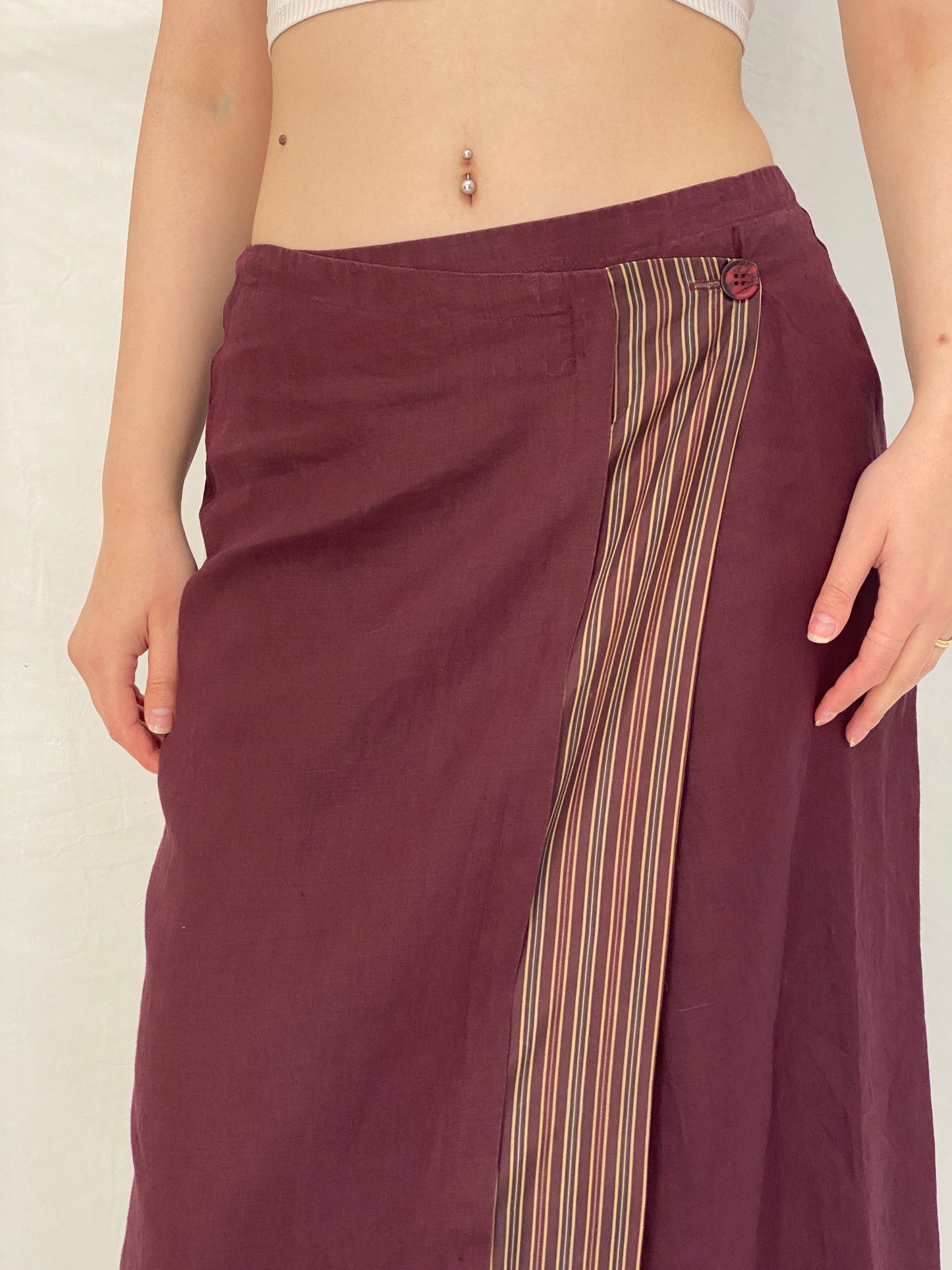 Y2K Mango Burgundy Wrap Midi Skirt Minimalist Officecore Skirt - L