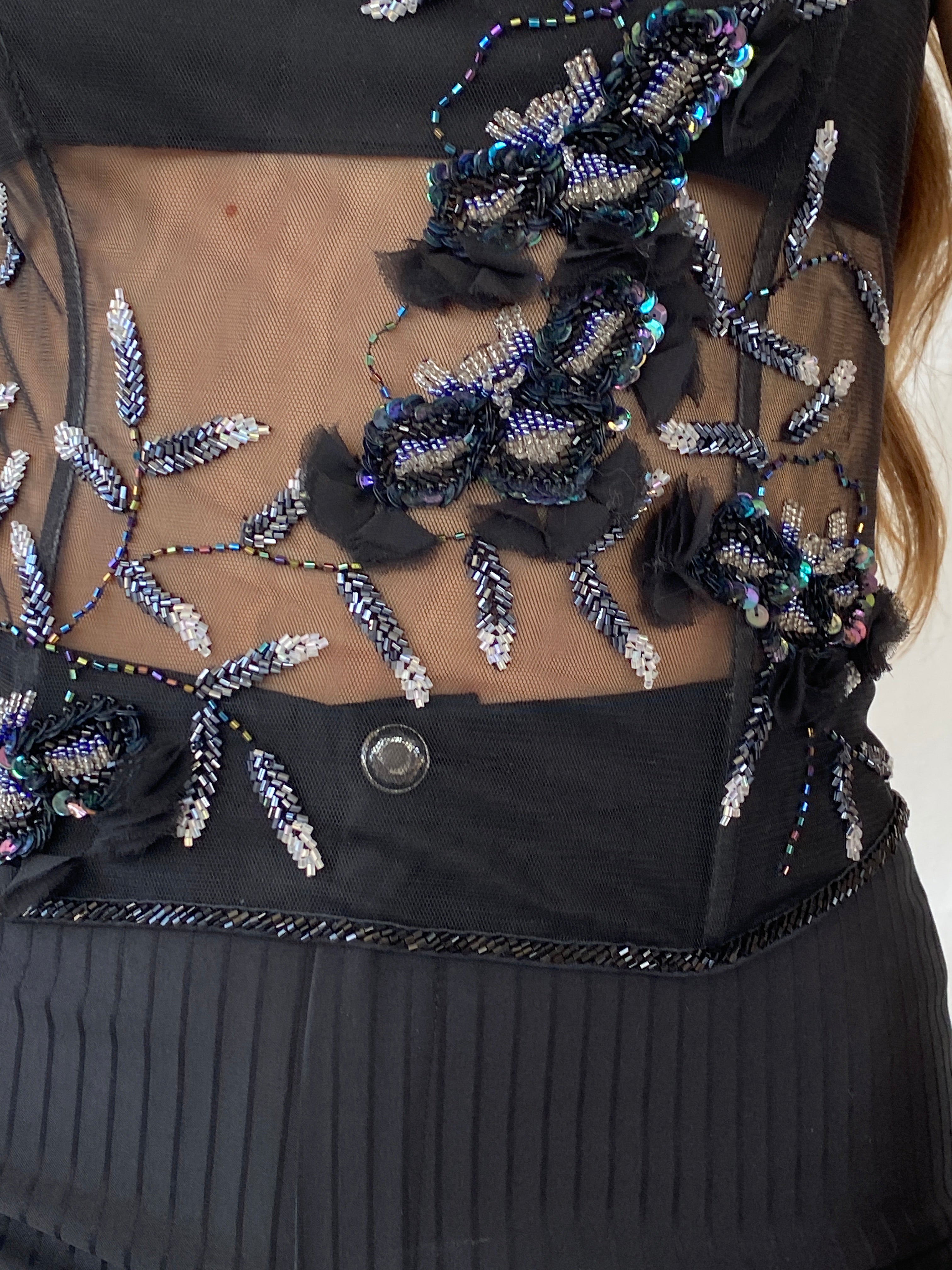 كورسيه أسود شفاف شبه مزين بالخرز من التسعينيات - مقاس صغير