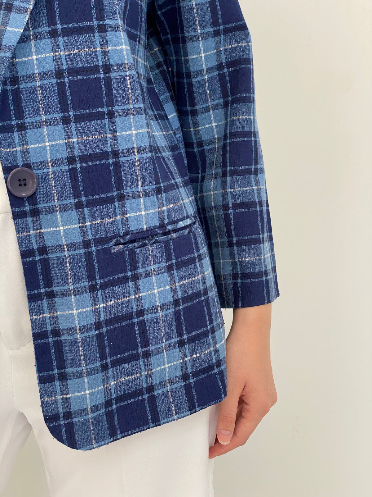 Vintage 90s Modern Essentials Blue Plaid Single-Breasted Blazer - M