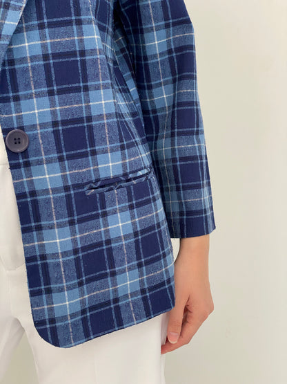 Vintage 90s Modern Essentials Blue Plaid Single-Breasted Blazer - M