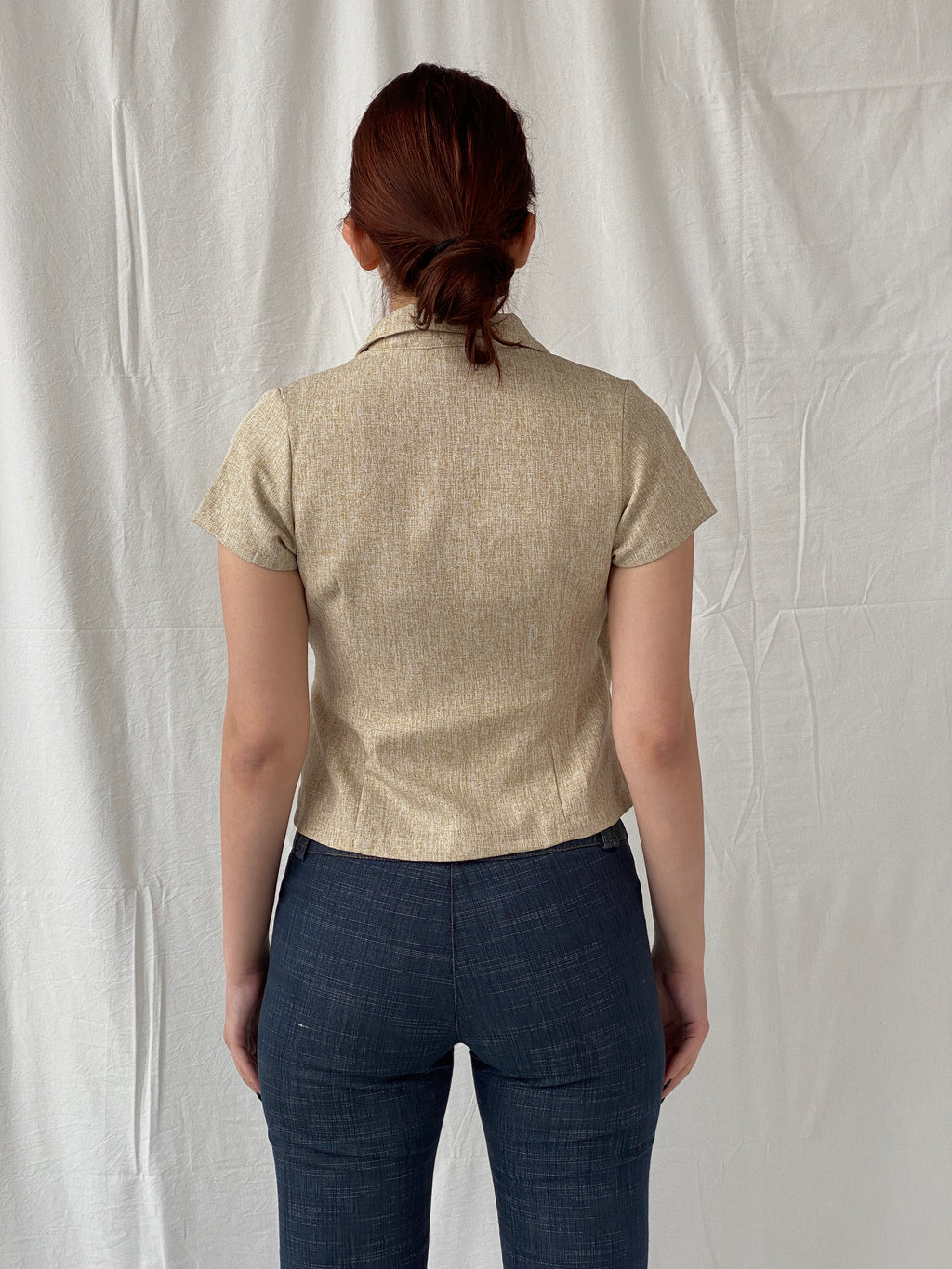 Gorgeous Hana Milin Cotton Linen Blend Women’s Beige Short Sleeve Wrap Blazer - S