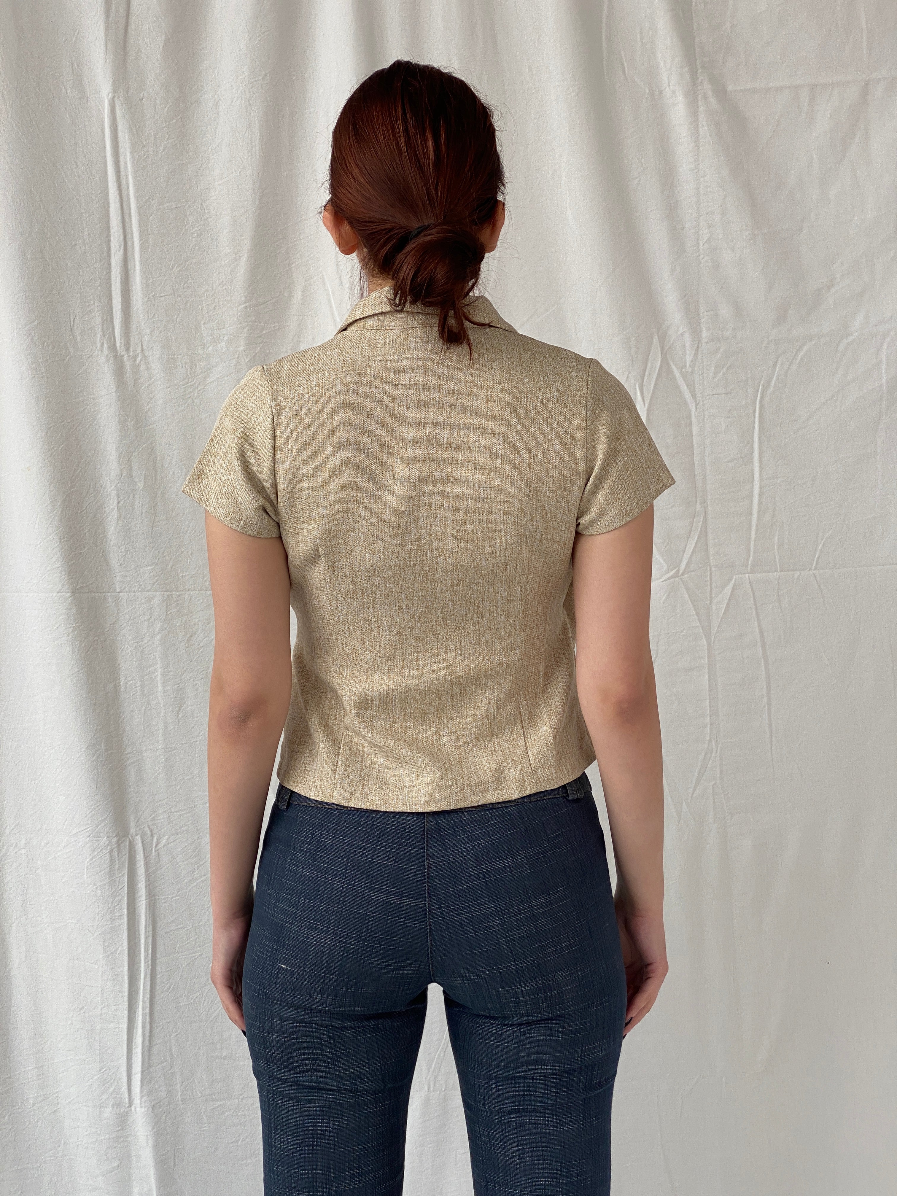 Gorgeous Hana Milin Cotton Linen Blend Women’s Beige Short Sleeve Wrap Blazer - S