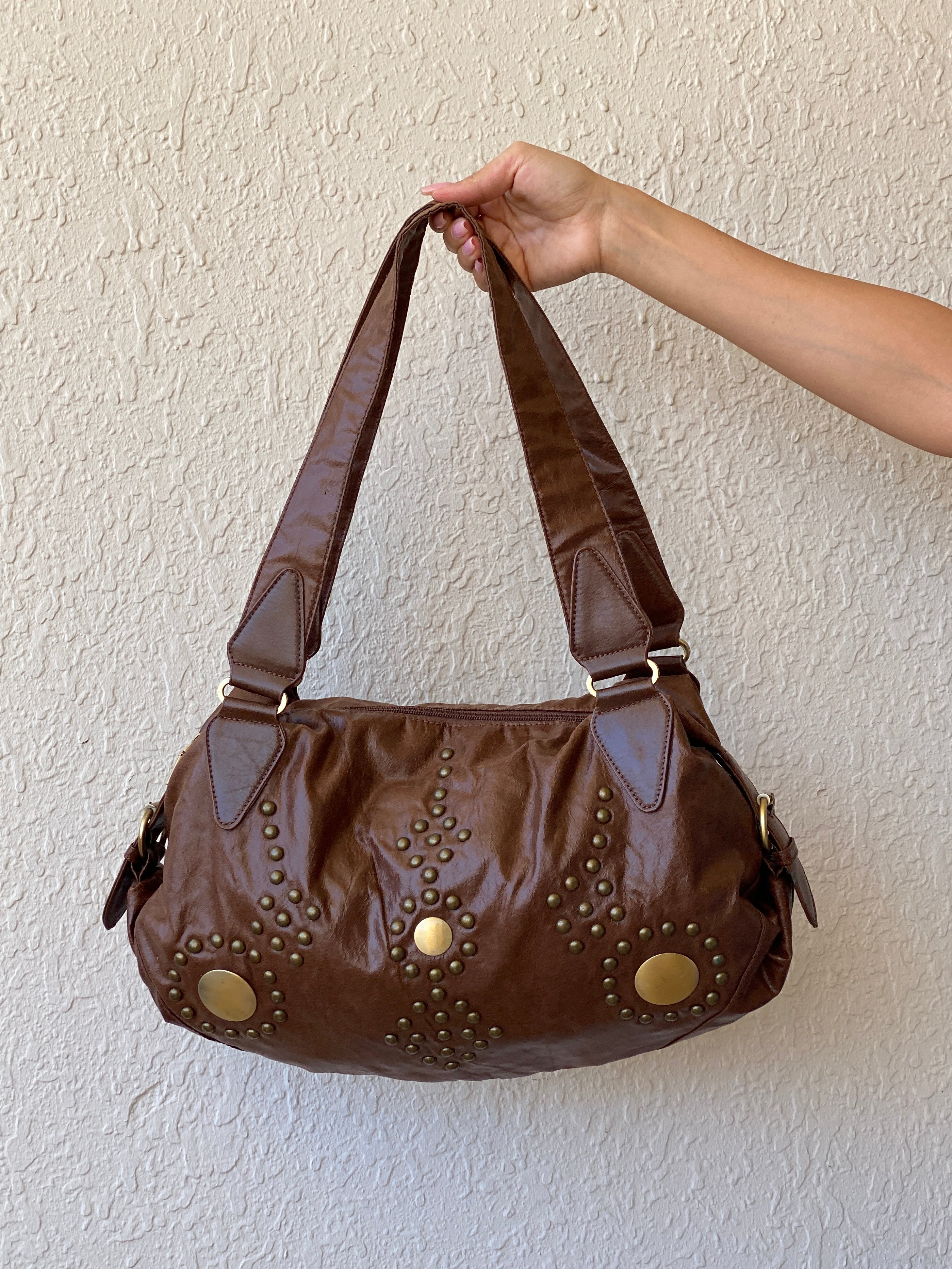 Stunning MARC PICARD Brown Purse Western Bronze Studded Shoulder Bag