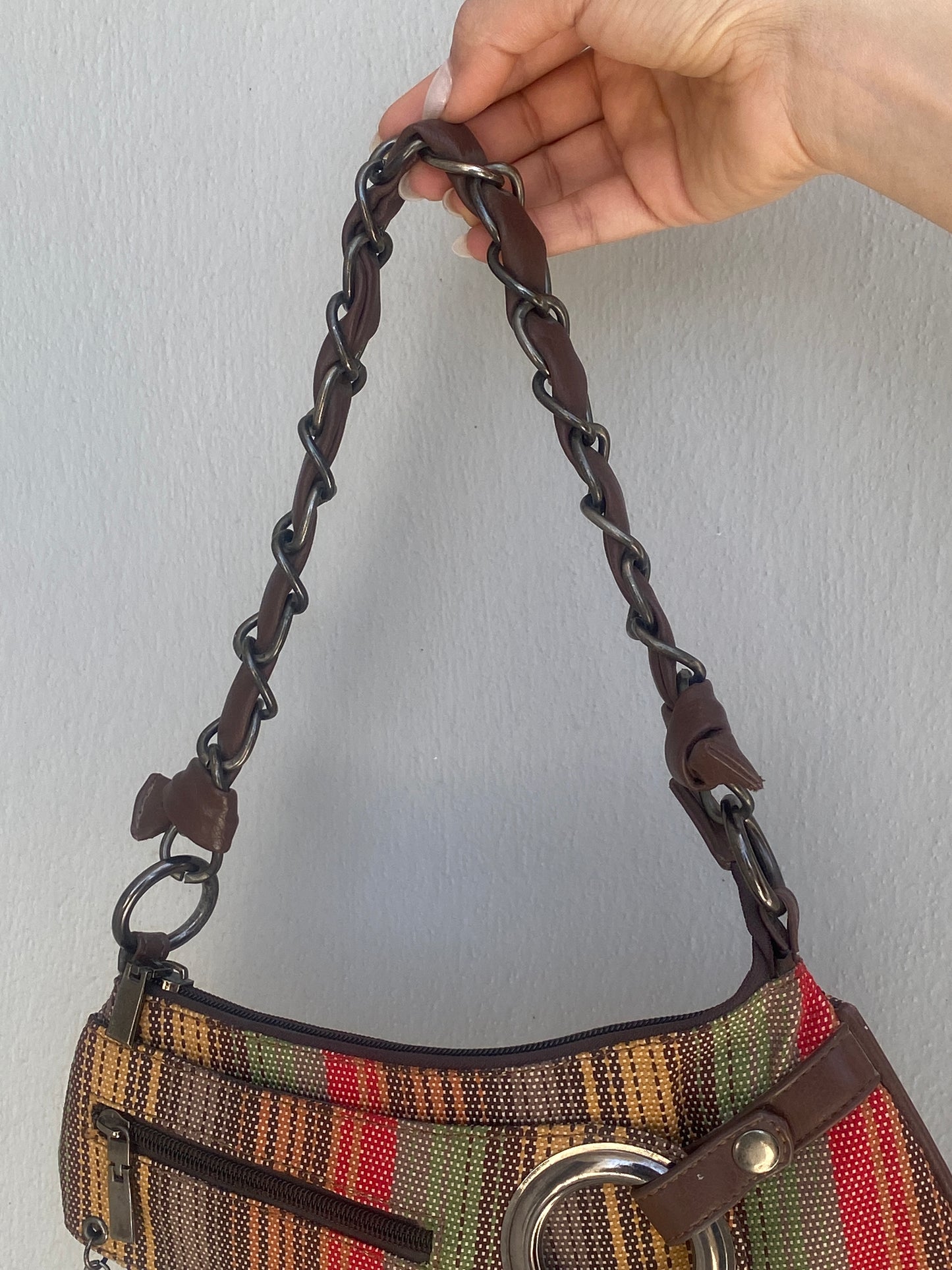 Vintage Y2K Multicolor Striped Mini Braided Chain Strap Shoulder Bag