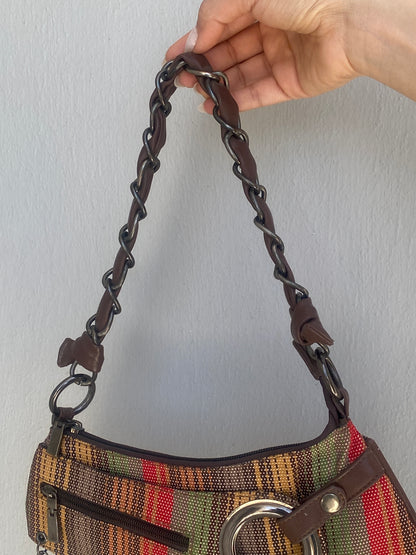 Vintage Y2K Multicolor Striped Mini Braided Chain Strap Shoulder Bag