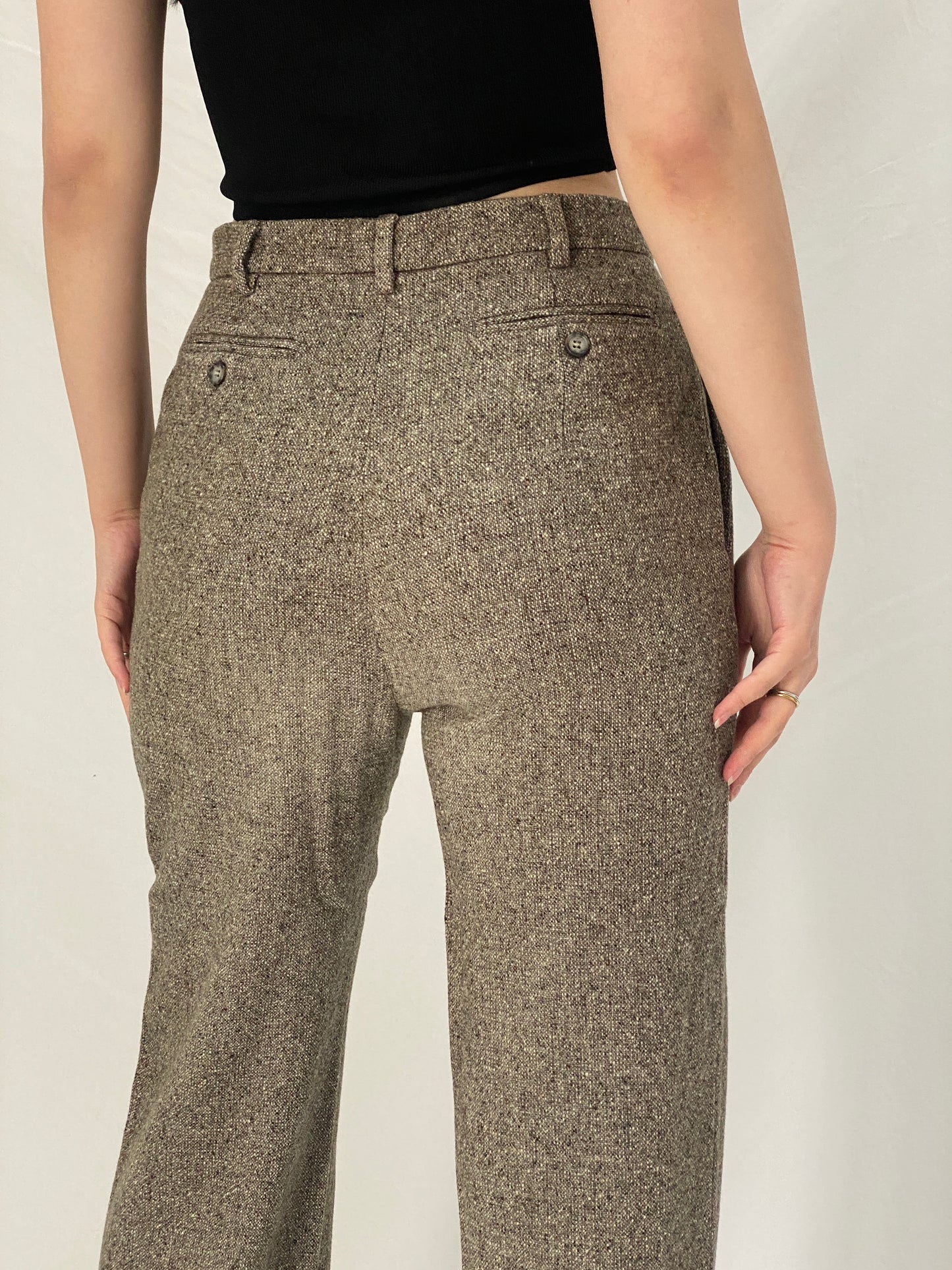 Vintage Max Mara Brown Wool Silk Tailored Trousers High Waist Winter Office Pants - M